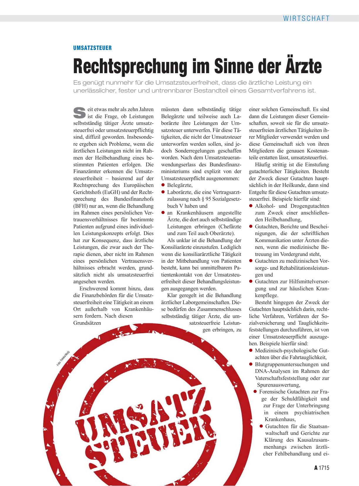 Vorschauseite 1: Umsatzsteuer: Rechtsprechung im Sinne der Ärzte