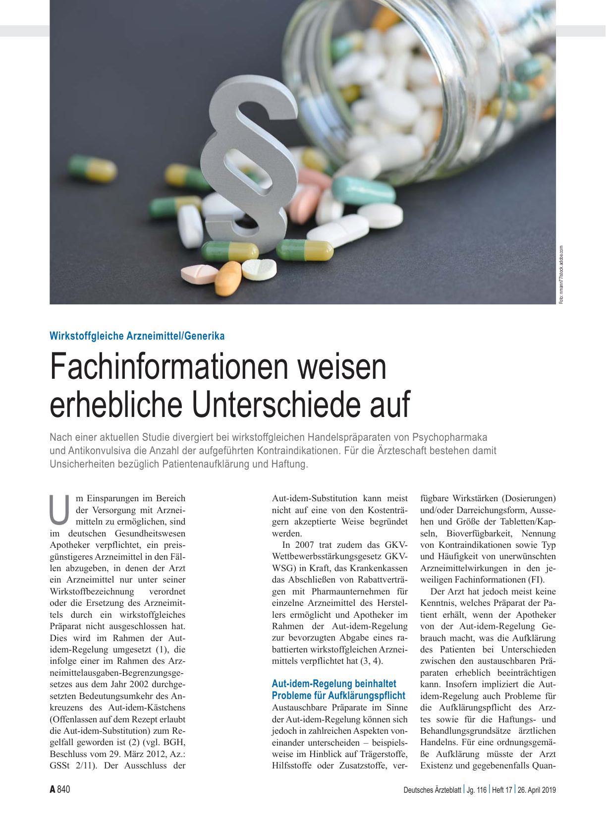 Vorschauseite 1: Wirkstoffgleiche Arzneimittel/Generika: Fachinformationen weisen erhebliche Unterschiede auf