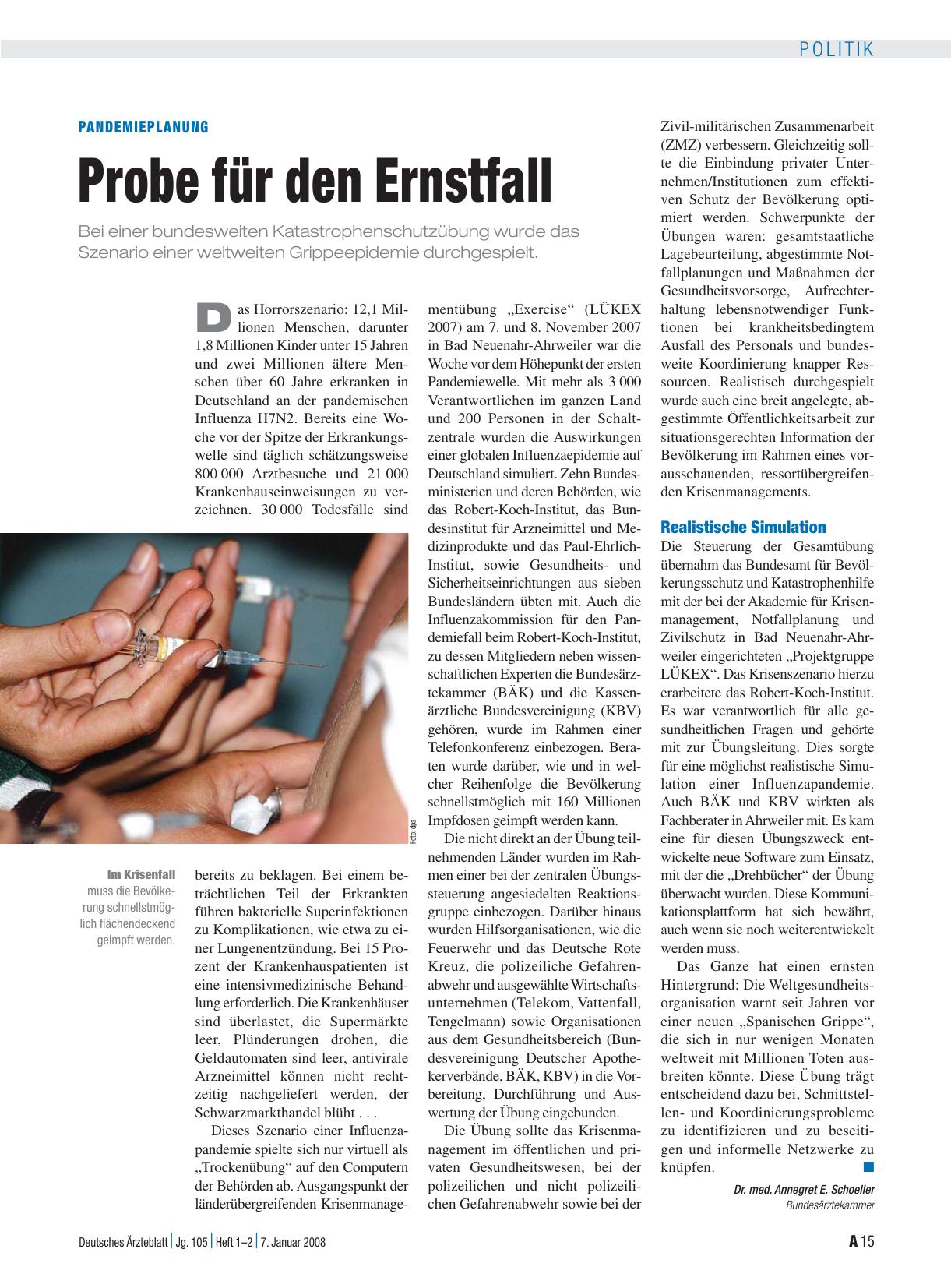 Vorschauseite 1: Pandemieplanung: Probe für den Ernstfall