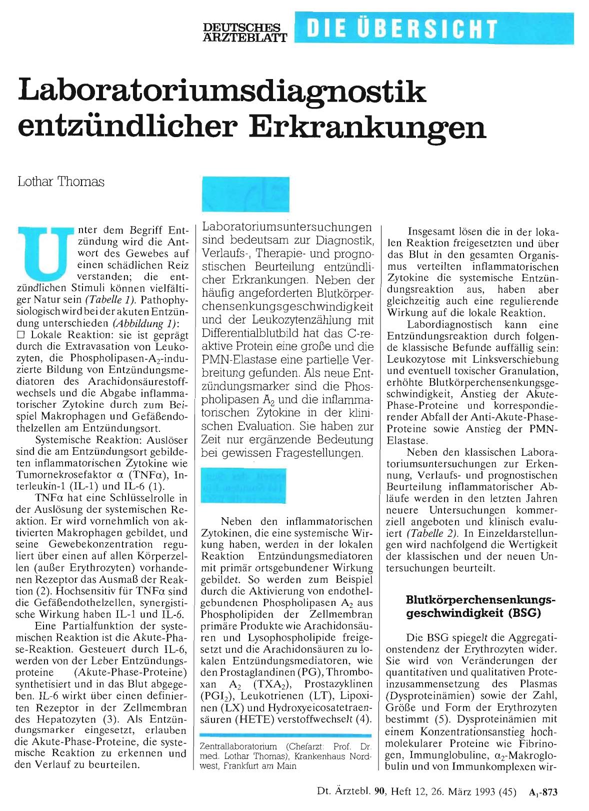 Vorschauseite 1: Laboratoriumsdiagnostik entzündlicher Erkrankungen
