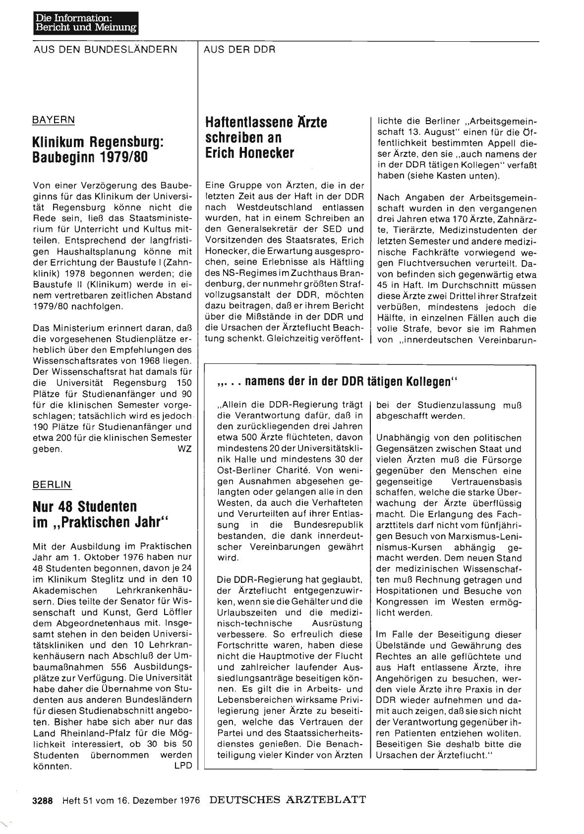 Vorschauseite 1: Haftentlassene Ärzte schreiben an Erich Honecker