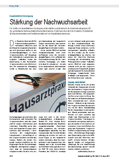 Vorschauseite 1: Hausärztliche Versorgung: Stärkung der Nachwuchsarbeit