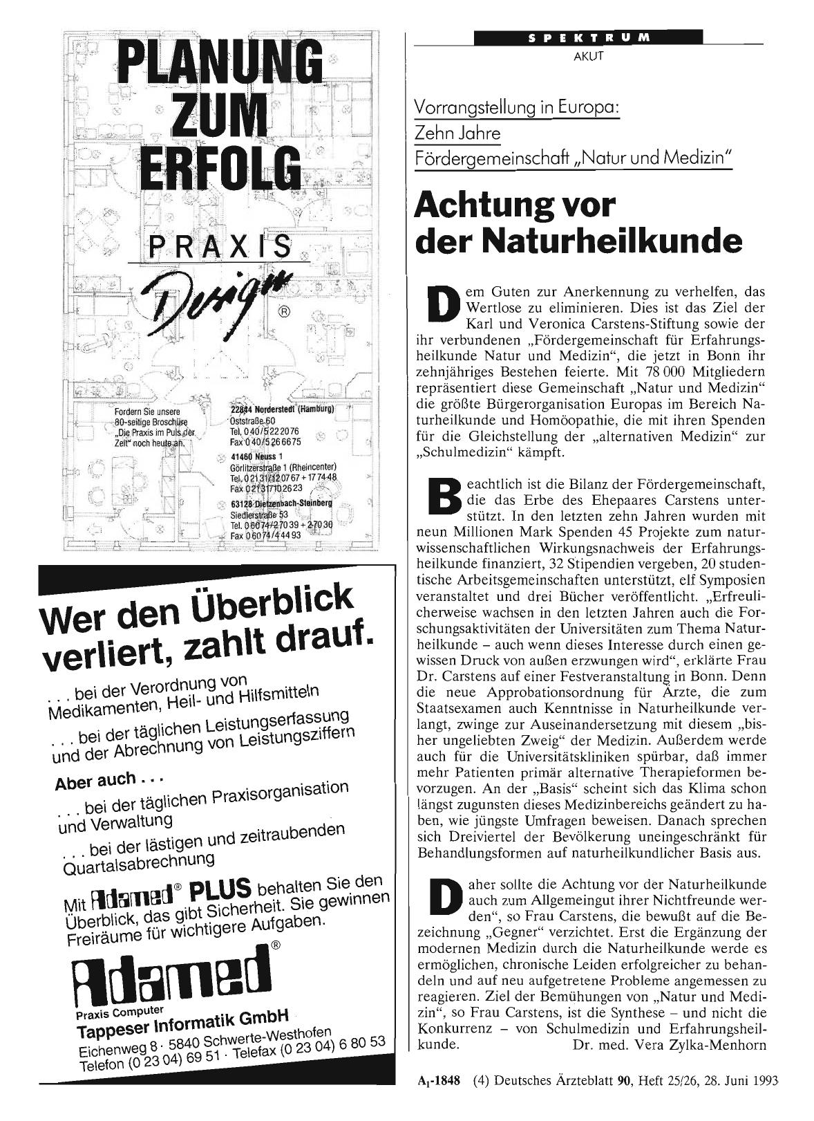 Vorschauseite 1: Vorrangstellung in Europa: Zehn Jahre Fördergemeinschaft „Natur und Medizin“: Achtung vor der Naturheilkunde