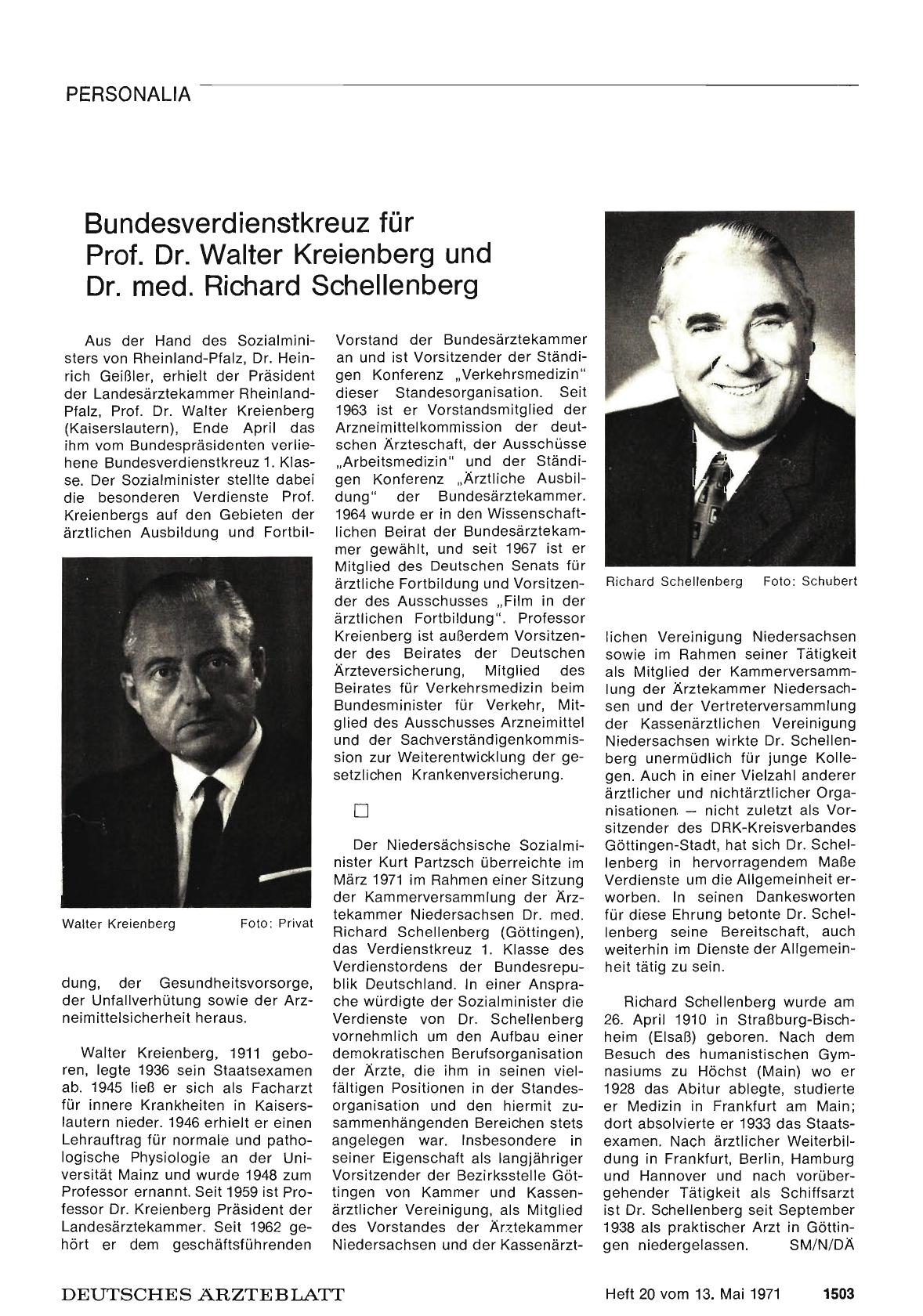 Vorschauseite 1: Bundesverdienstkreuz für Prof. Dr. Walter Kreienberg und Dr. med. Richard Schellenberg