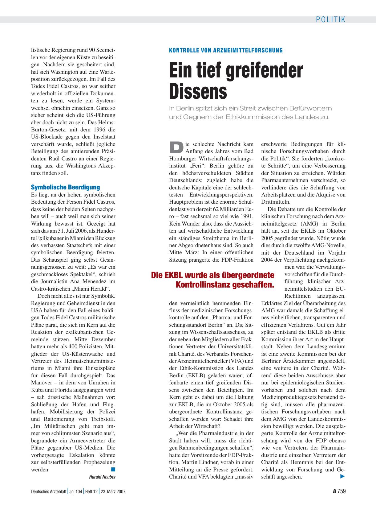 Vorschauseite 1: Kontrolle von Arzneimittelforschung: Ein tief greifender Dissens