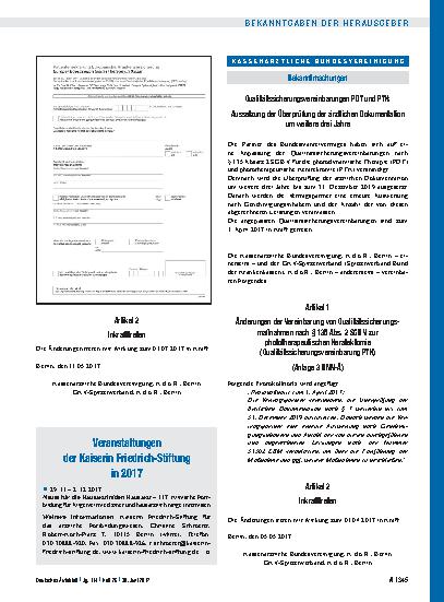 Vorschauseite 1: Qualitätssicherungsvereinbarungen PDT und PTK Aussetzung der Überprüfung der ärztlichen Dokumentation um weitere drei Jahre