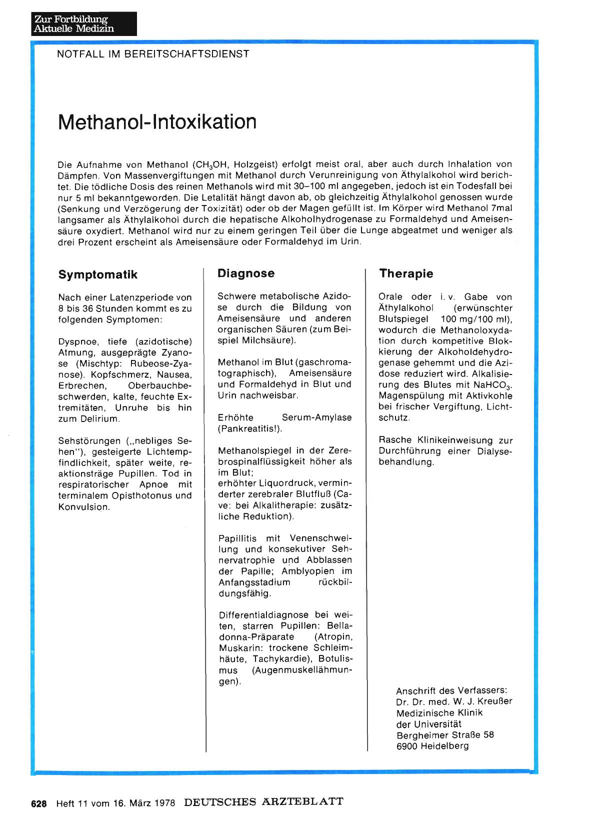 Vorschauseite 1: Methanol-Intoxikation