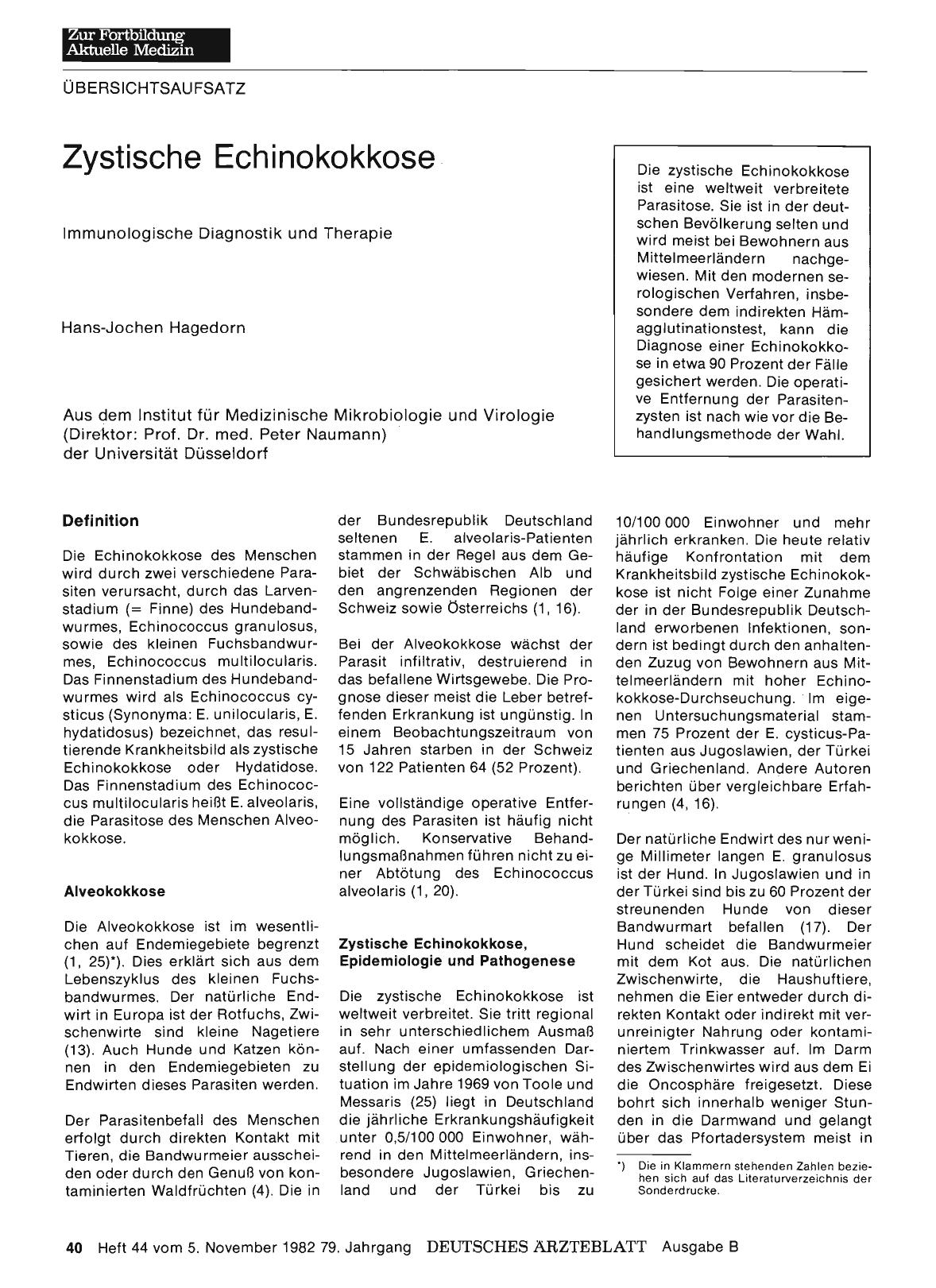 Vorschauseite 1: Zystische Echinokokkose: Immunologische Diagnostik und Therapie