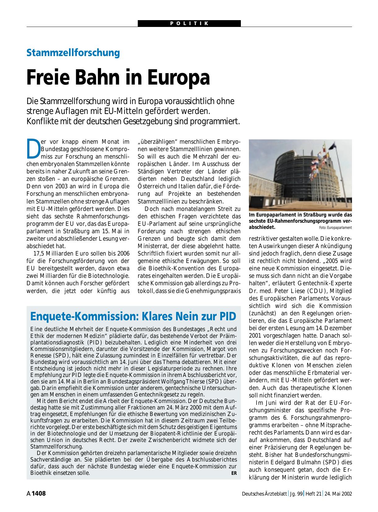 Vorschauseite 1: Stammzellforschung: Freie Bahn in Europa