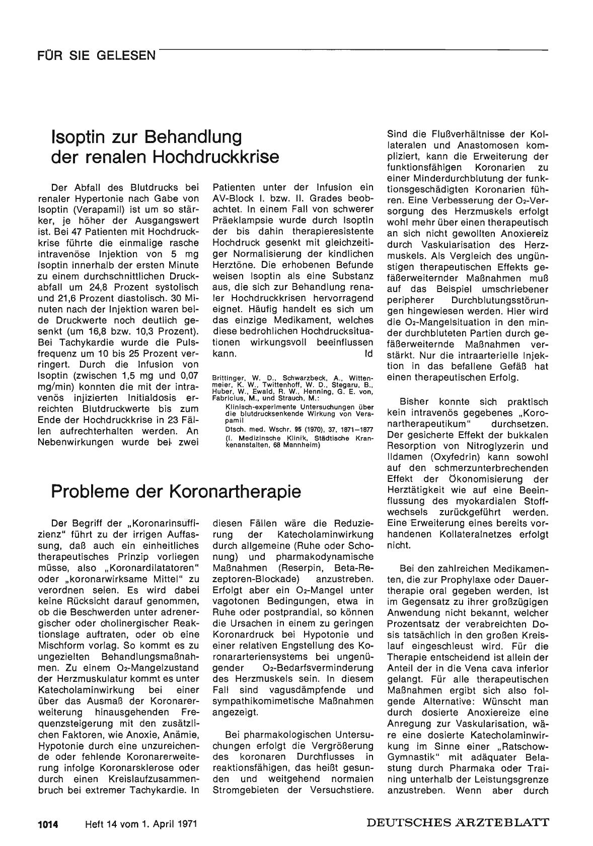 Vorschauseite 1: Isoptin zur Behandlung der renalen Hochdruckkrise