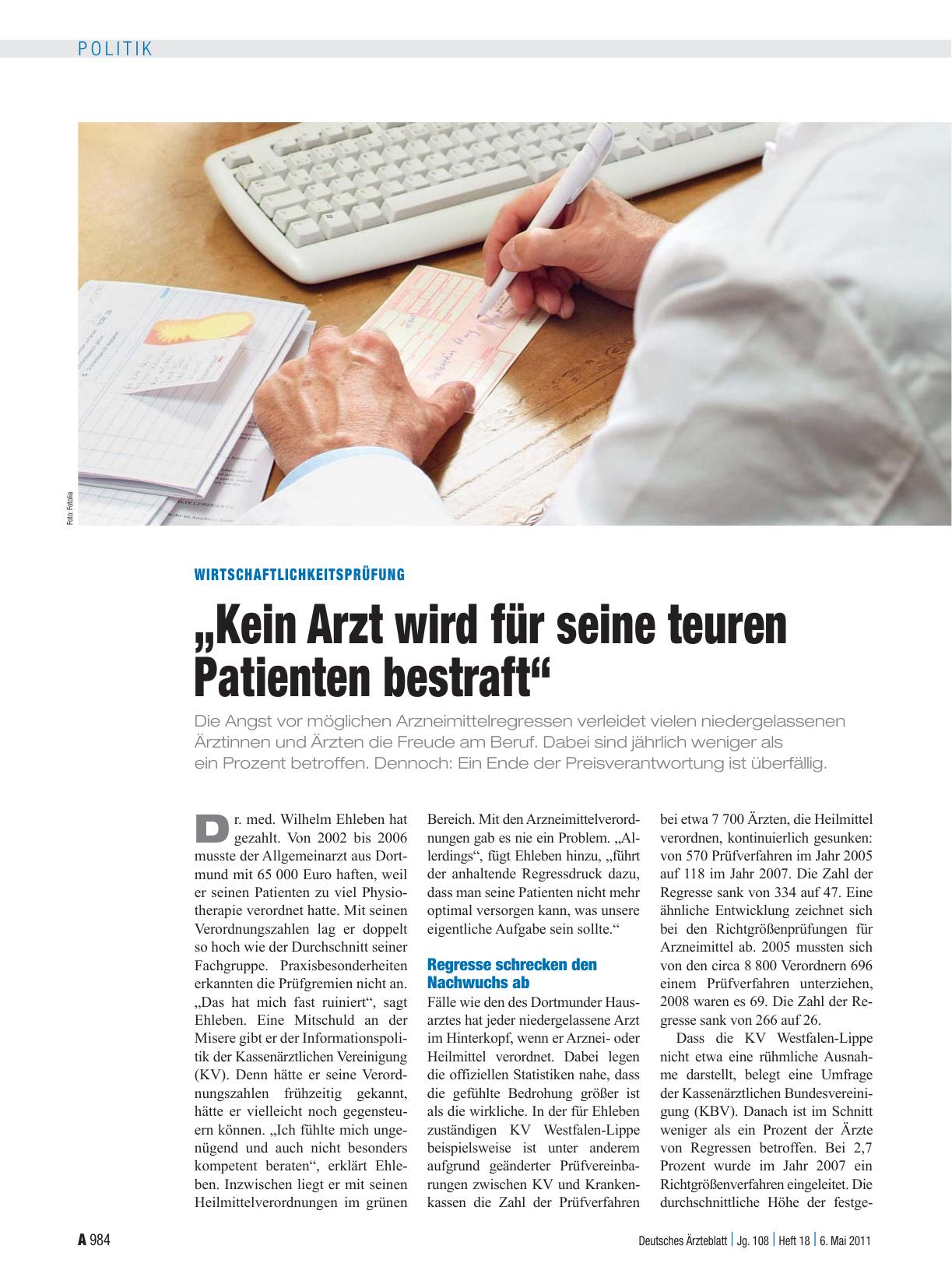 Vorschauseite 1: Wirtschaftlichkeitsprüfung: „Kein Arzt wird für seine teuren Patienten bestraft“
