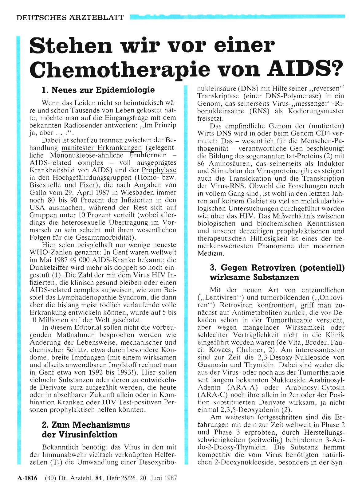 Vorschauseite 1: Stehen wir vor einer Chemotherapie von AIDS?
