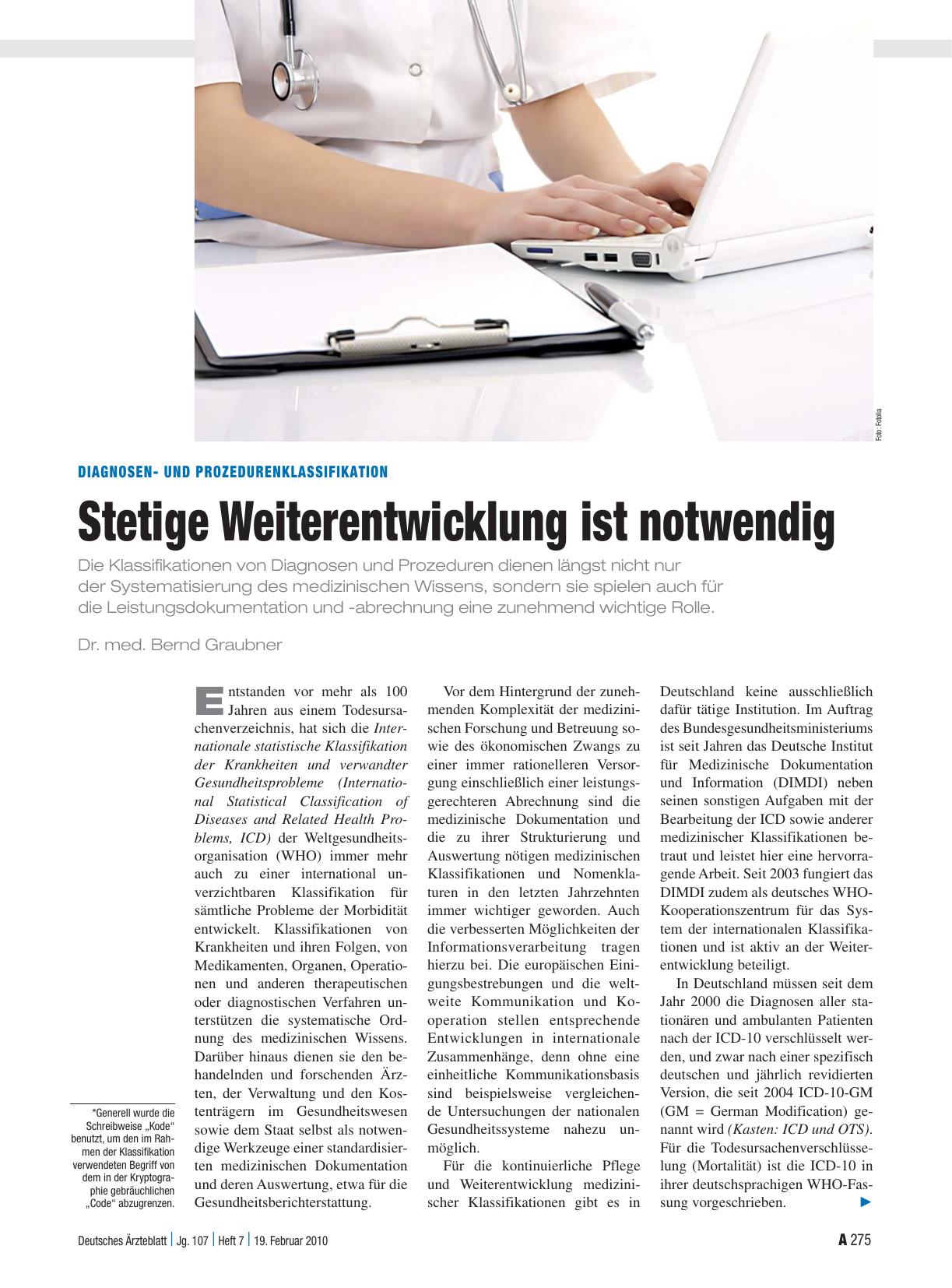 Vorschauseite 1: Diagnosenund Prozedurenklassifikation: Stetige Weiterentwicklung ist notwendig