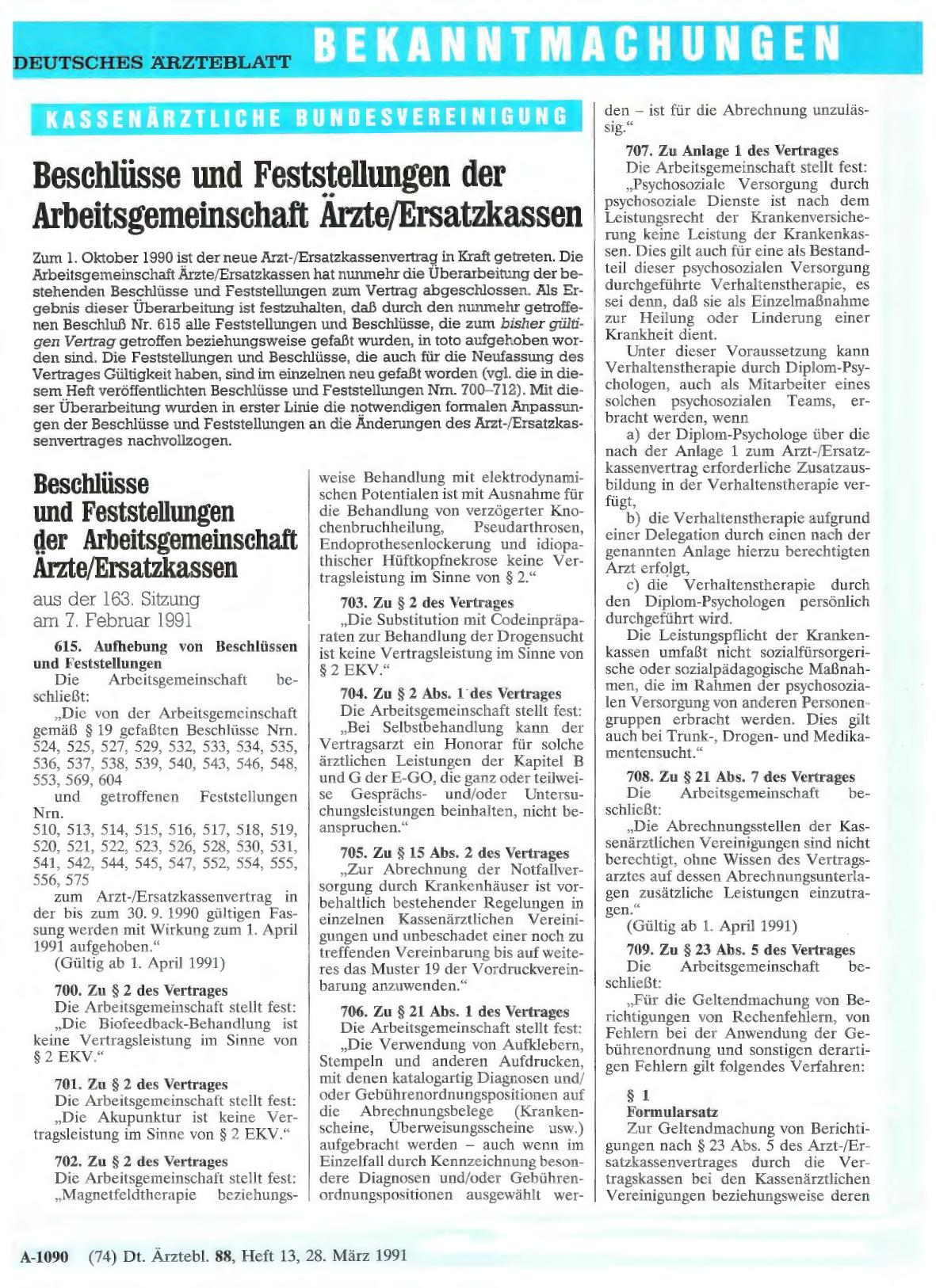 Vorschauseite 1: Beschlüsse und Feststellungen der Arbeitsgemeinschaft Ärzte/Ersatzkassen