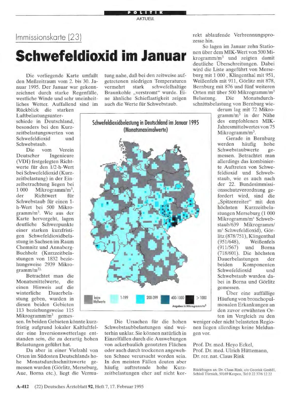 Vorschauseite 1: Immissionskarte (23): Schwefeldioxid im Januar