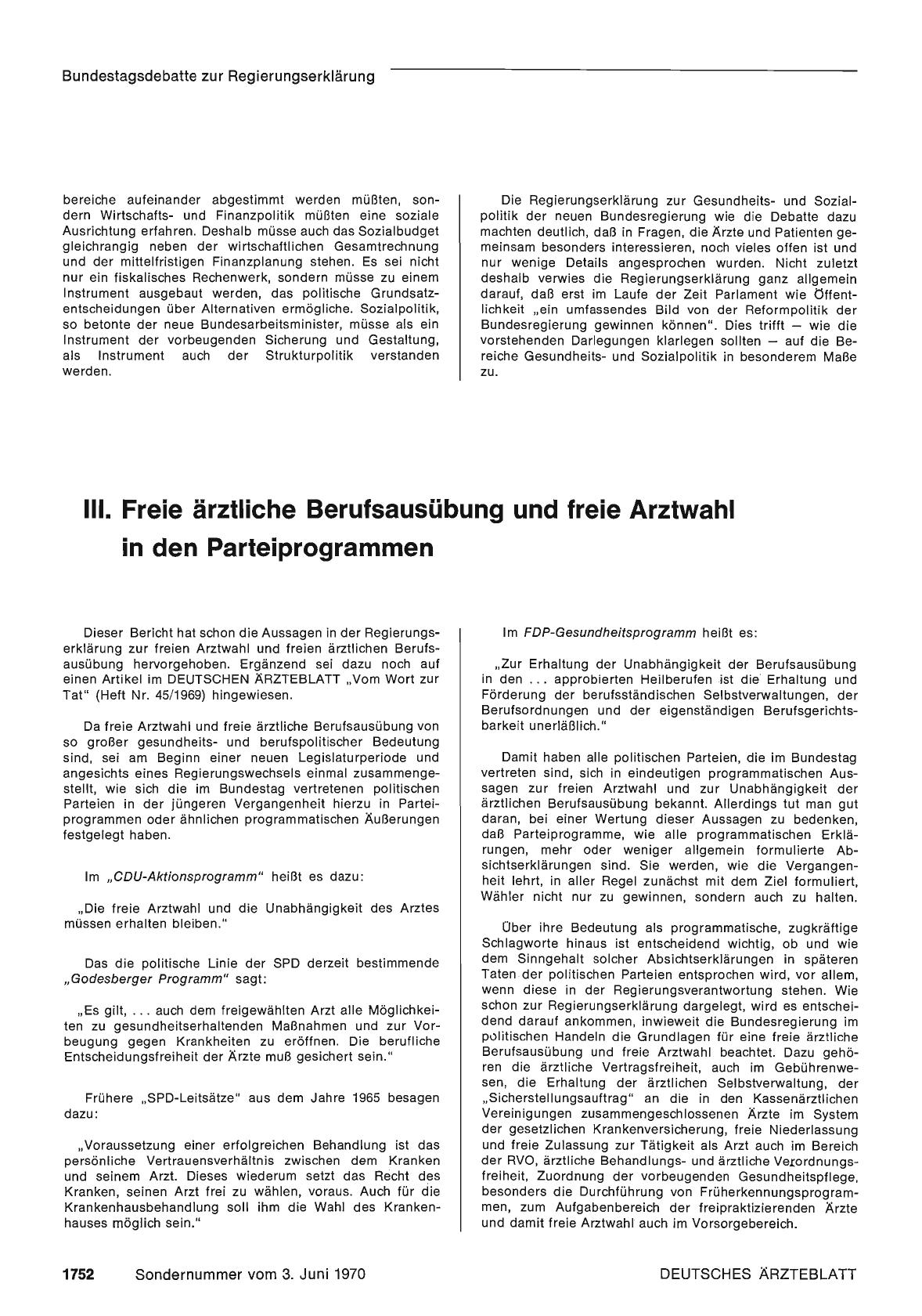 Vorschauseite 1: A. III. 1. Freie ärztliche Berufsausübung und freie Arztwahl in den Parteiprogrammen