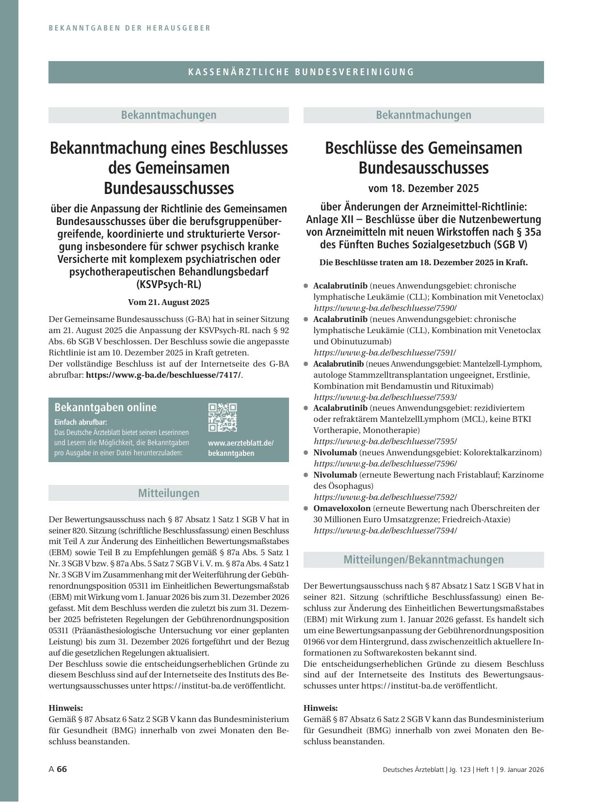 Vorschauseite 1: Beschluss des Bewertungsausschusses nach § 87 Abs. 1 Satz 1 SGB V in seiner 821. Sitzung (schriftliche Beschlussfassung) zur Änderung des Einheitlichen Bewertungsmaßstabes (EBM)