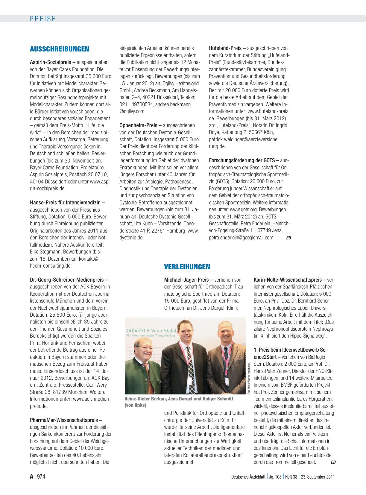 Vorschauseite 1: Verleihungen