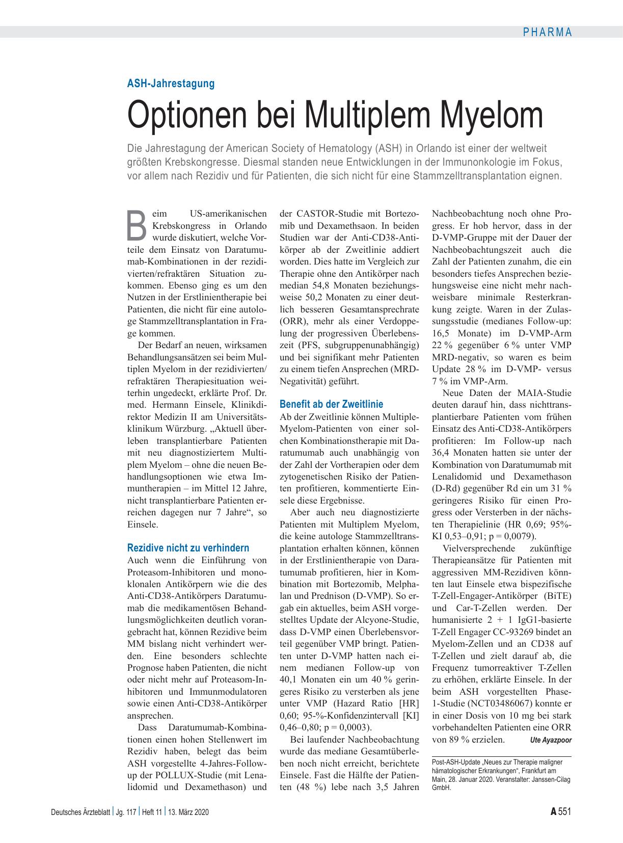 Vorschauseite 1: ASH-Jahrestagung: Optionen bei Multiplem Myelom