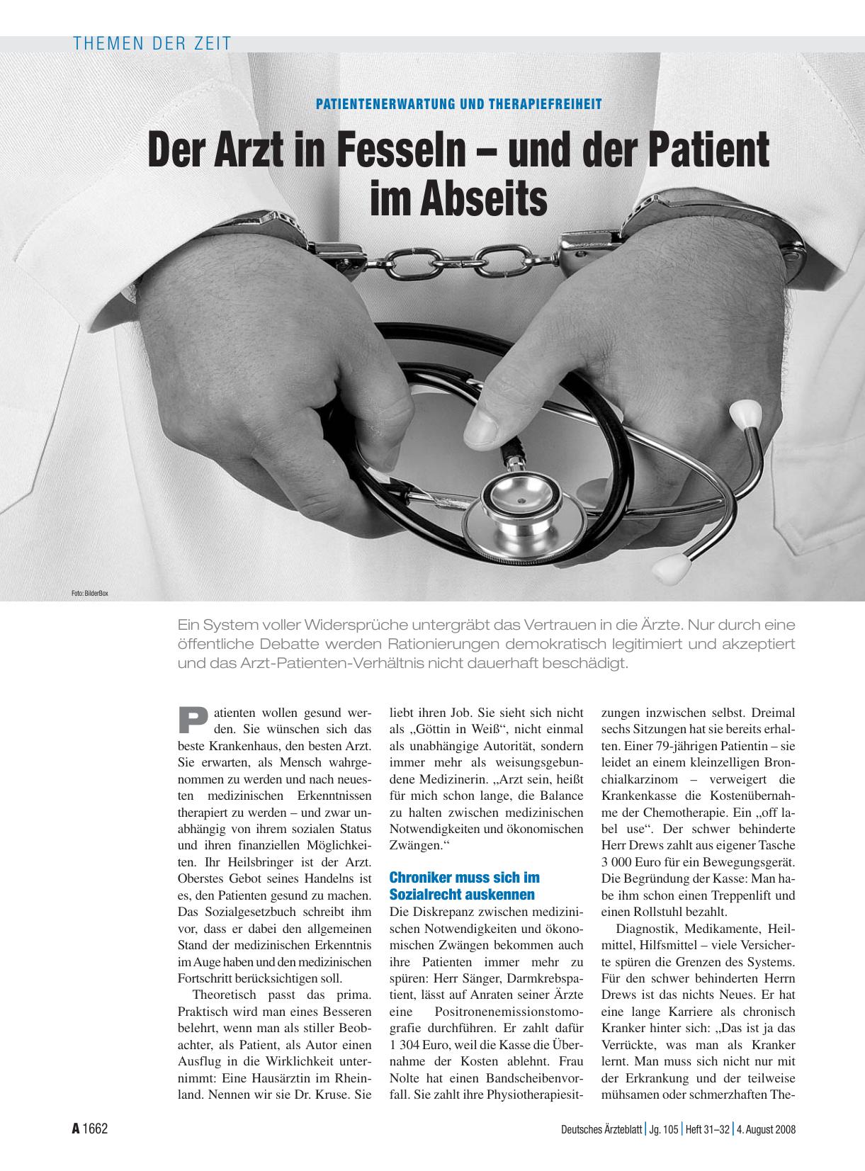 Vorschauseite 1: Patientenerwartung und Therapiefreiheit: Der Arzt in Fesseln – und der Patient im Abseits