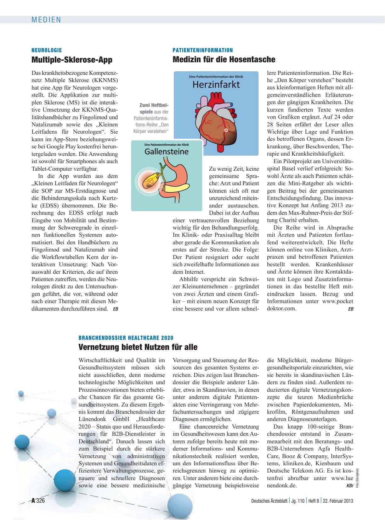 Vorschauseite 1: Branchendossier Healthcare 2020: Vernetzung bietet Nutzen für alle