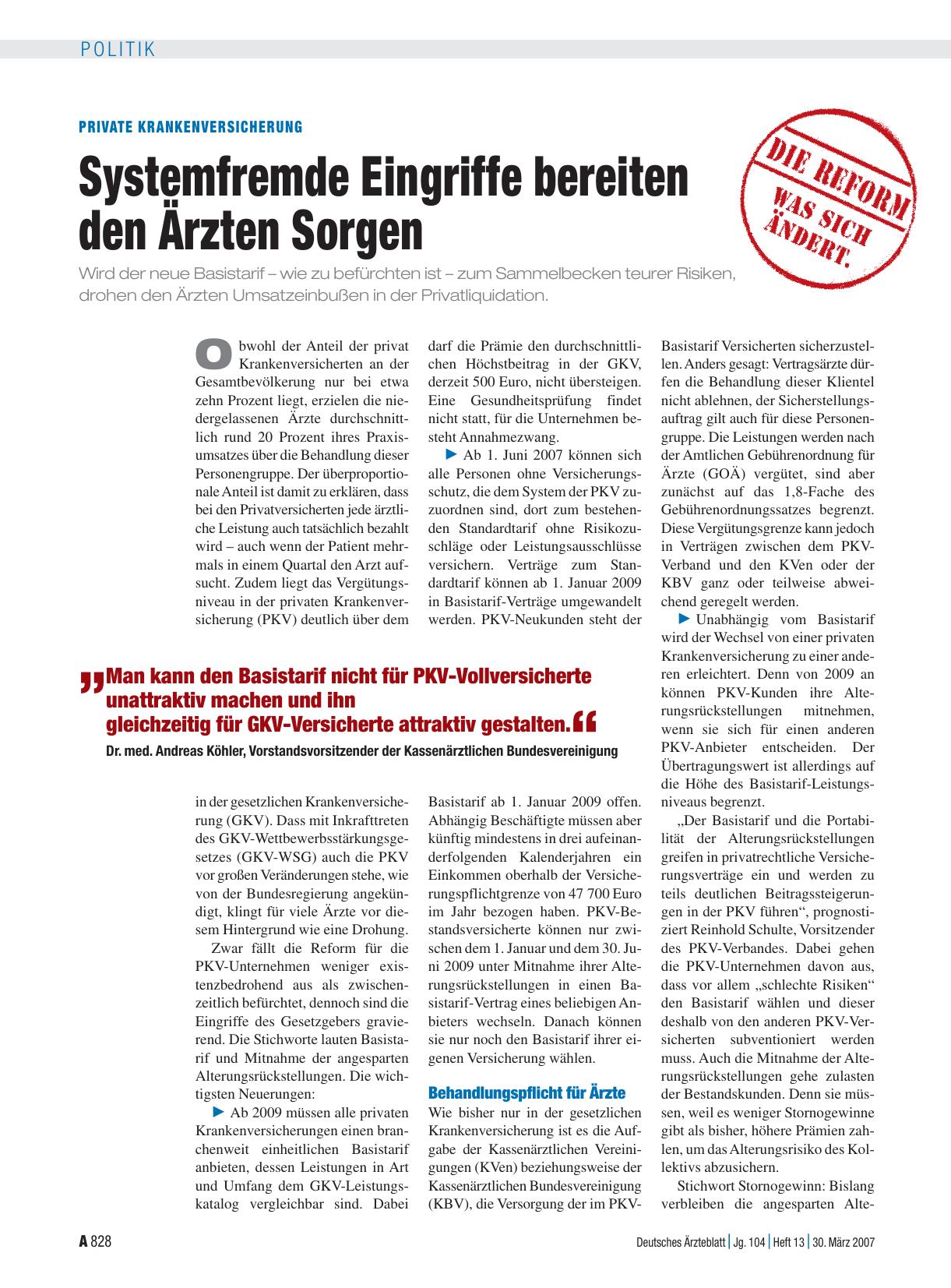 Vorschauseite 1: Private Krankenversicherung: Systemfremde Eingriffe bereiten den Ärzten Sorgen