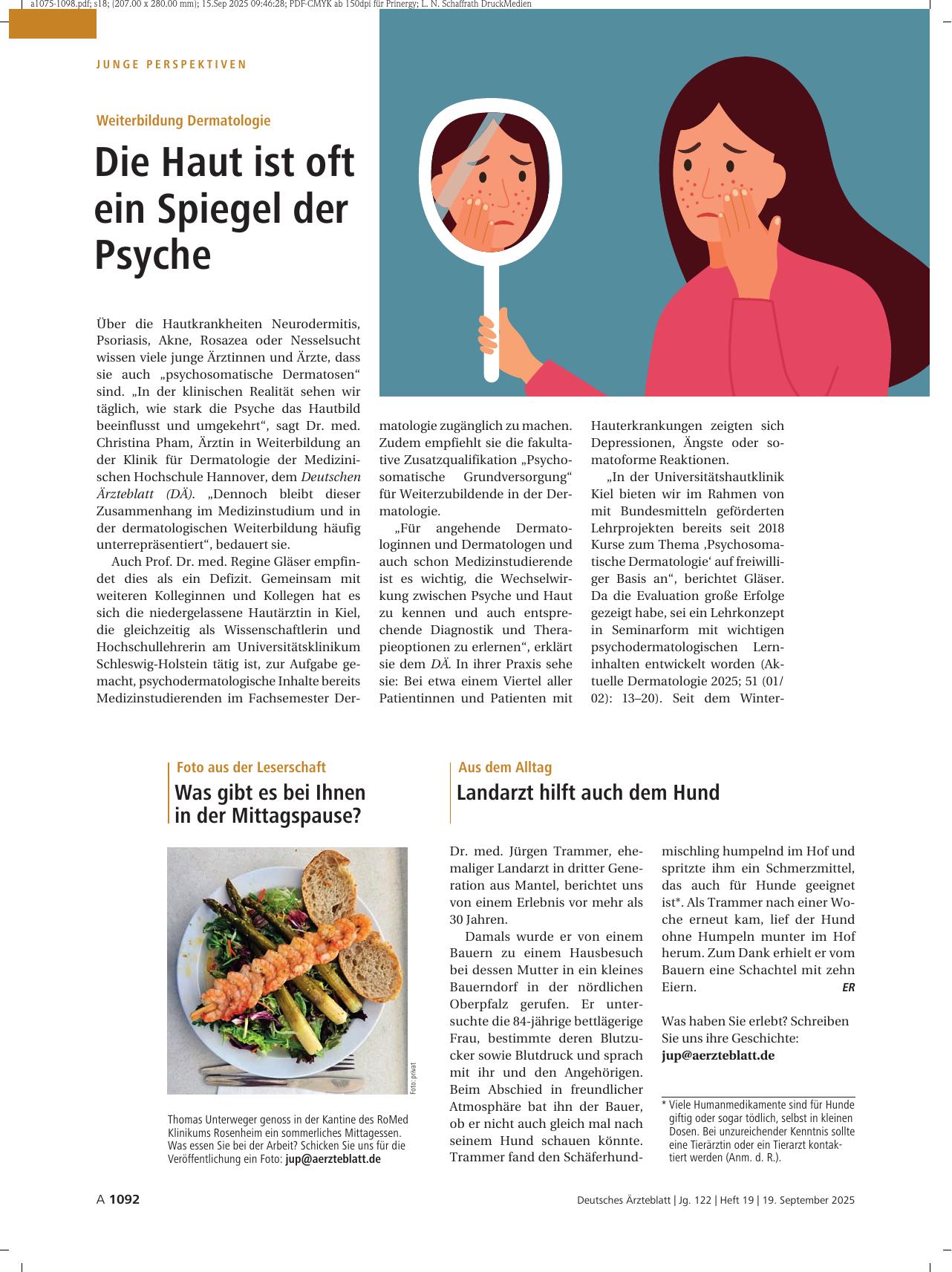 Vorschauseite 1: Weiterbildung Dermatologie: Die Haut ist oft ein Spiegel der Psyche