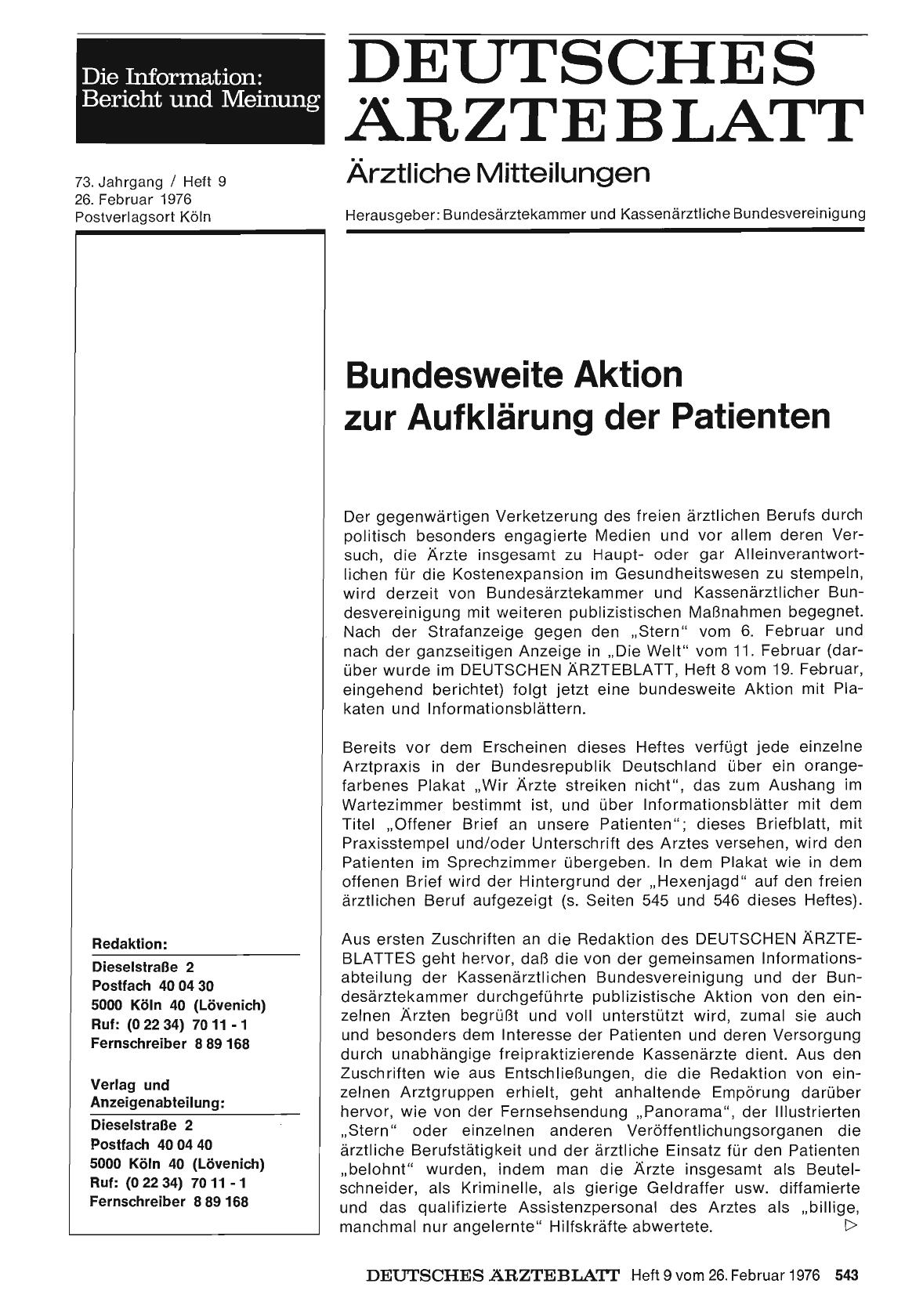 Vorschauseite 1: Bundesweite Aktion zur Aufklärung der Patienten