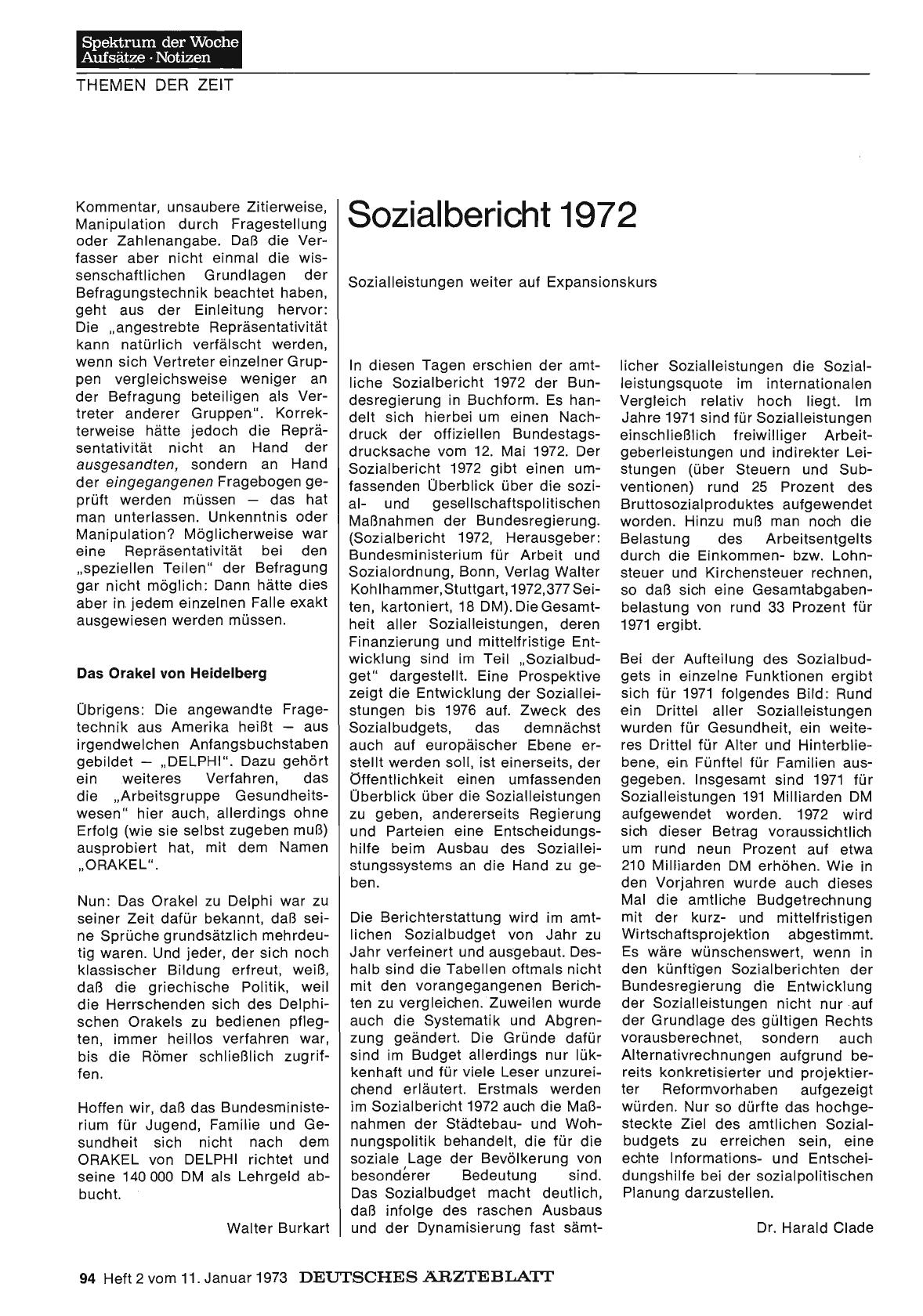 Vorschauseite 1: Sozialbericht 1972: Sozialleistungen weiter auf Expansionskurs