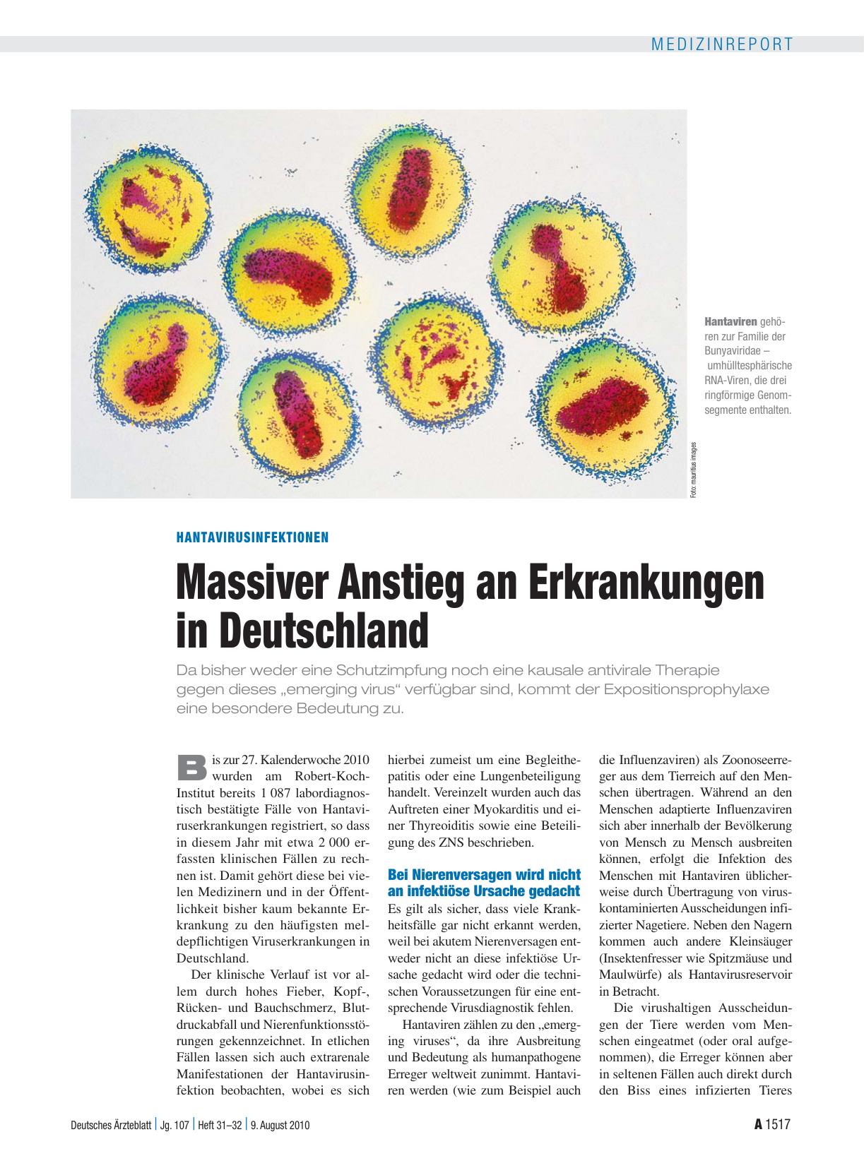 Vorschauseite 1: Hantavirusinfektionen: Massiver Anstieg an Erkrankungen in Deutschland