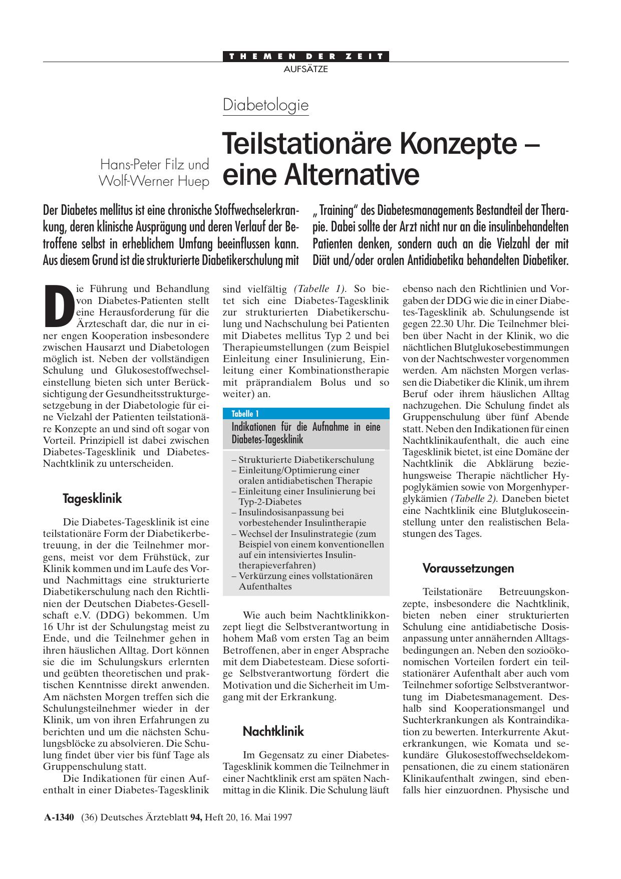 Vorschauseite 1: Diabetologie: Teilstationäre Konzepte - eine Alternative