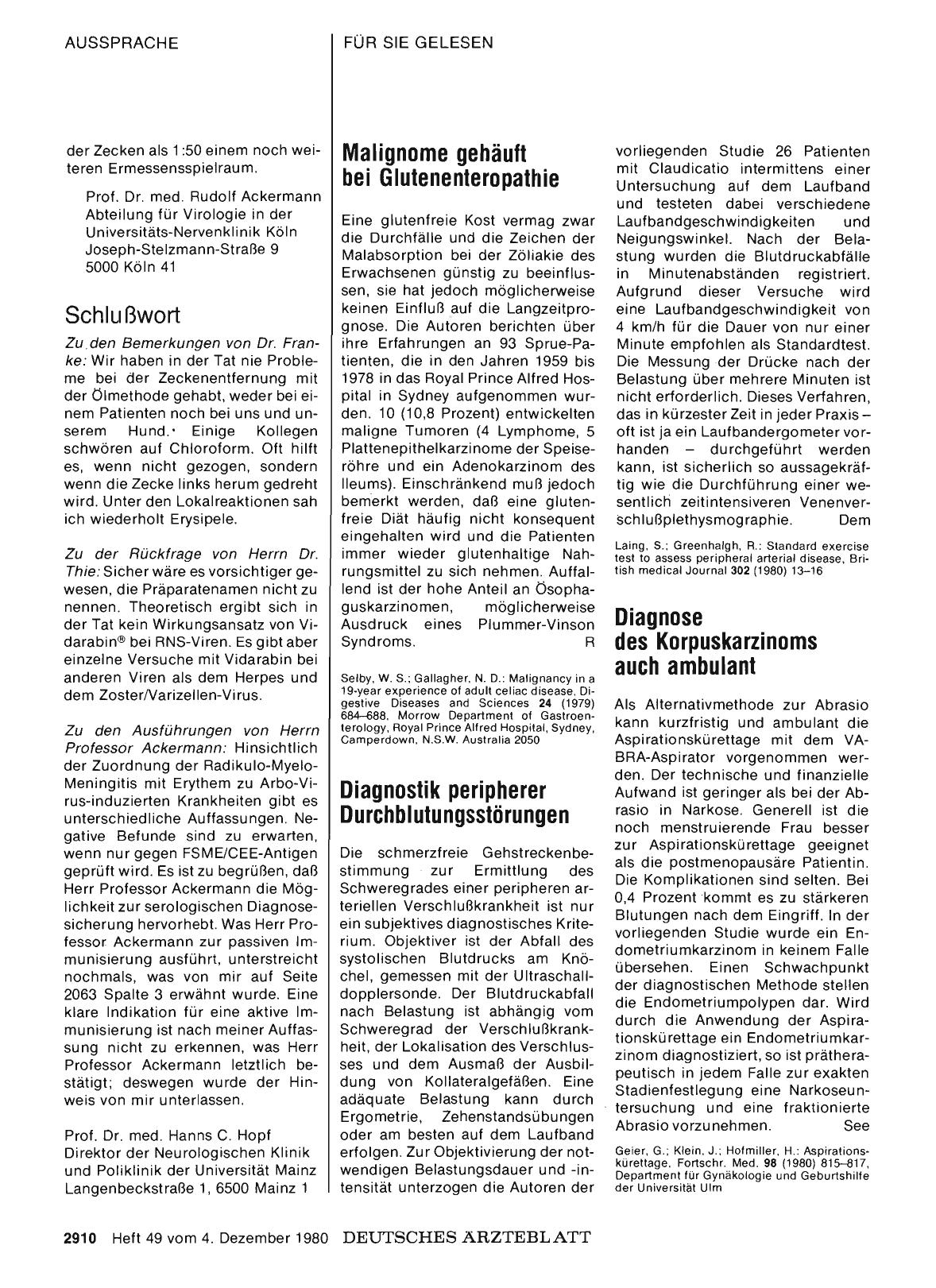 Vorschauseite 1: Neurologische Komplikationen nach Zeckenkontakt: Schlußwort