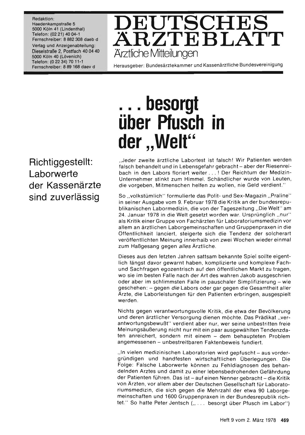 Vorschauseite 1: . .. besorgt über Pfusch in der „Welt“