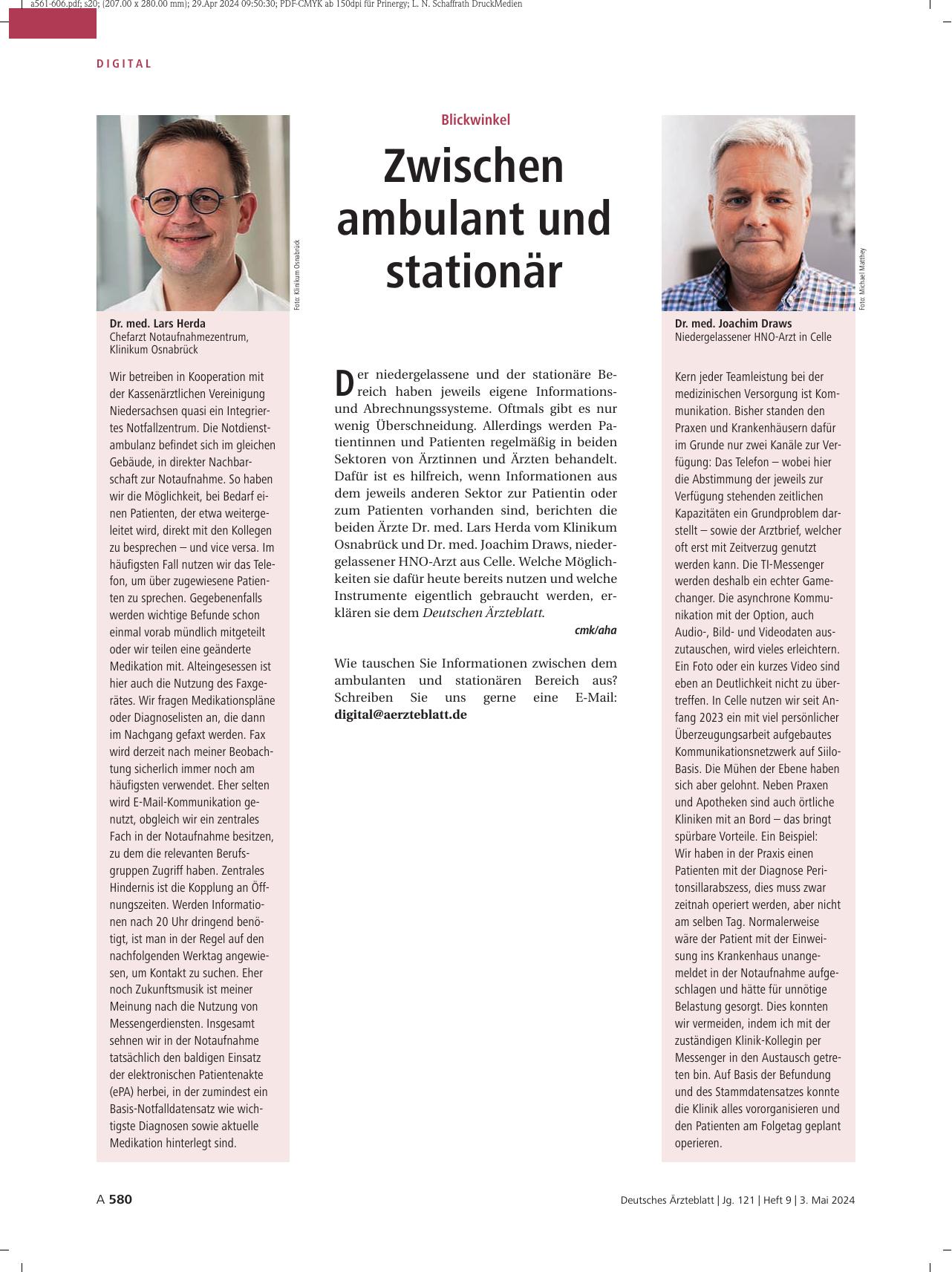 Vorschauseite 1: Blickwinkel: Zwischen ambulant und stationär