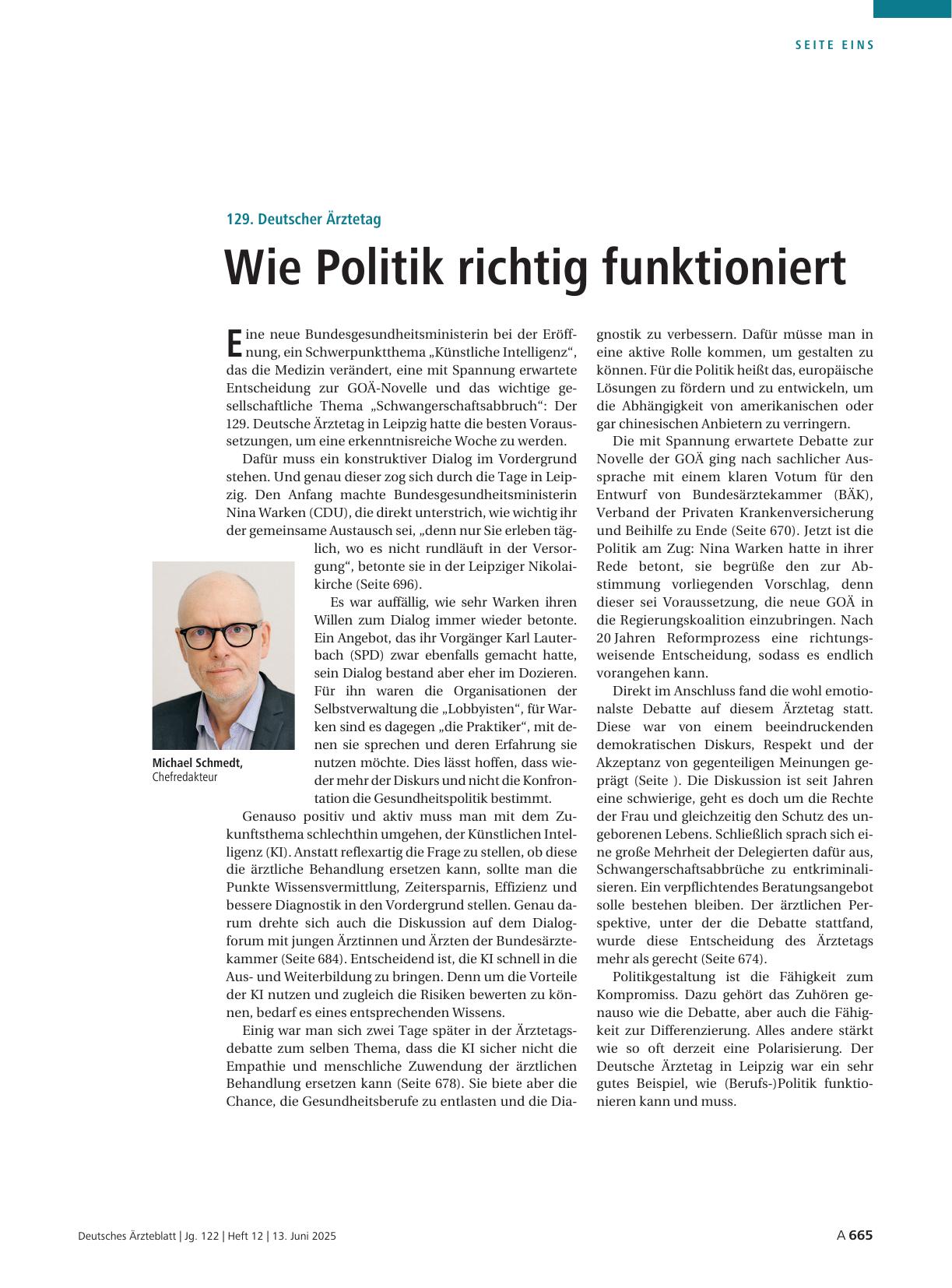 Vorschauseite 1: 129. Deutscher Ärztetag: Wie Politik richtig funktioniert