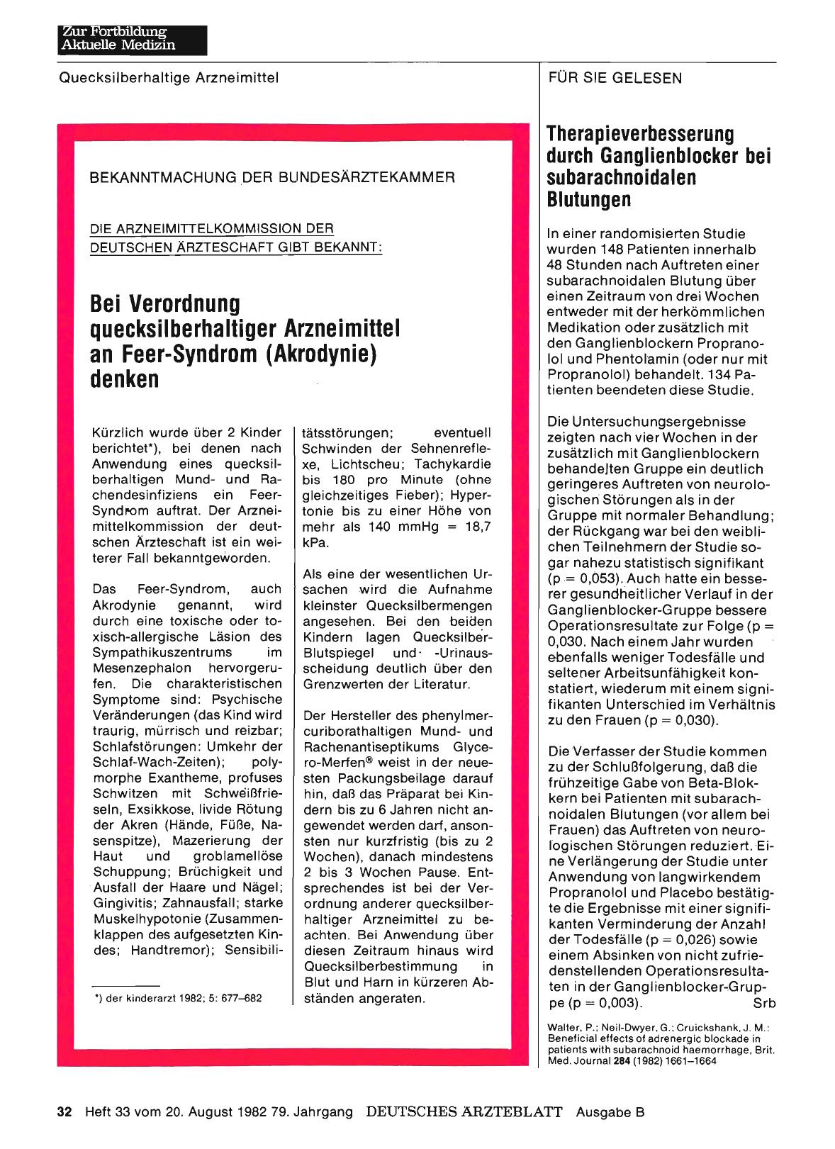 Vorschauseite 1: DIE ARZNEIMITTELKOMMISSION DER DEUTSCHEN ÄRZTESCHAFT GIBT BEKANNT: Bei Verordnung quecksilberhaltiger Arzneimittel an Feer-Syndrom (Akrodynie) denken