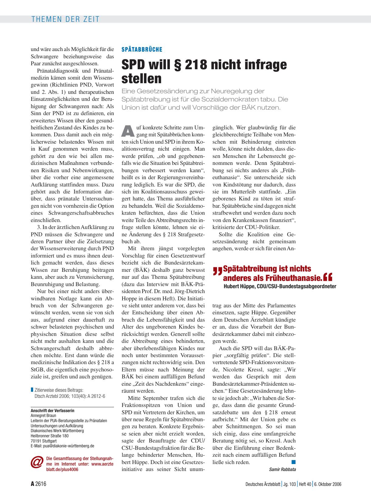 Vorschauseite 1: Spätabbrüche: SPD will § 218 nicht infrage stellen