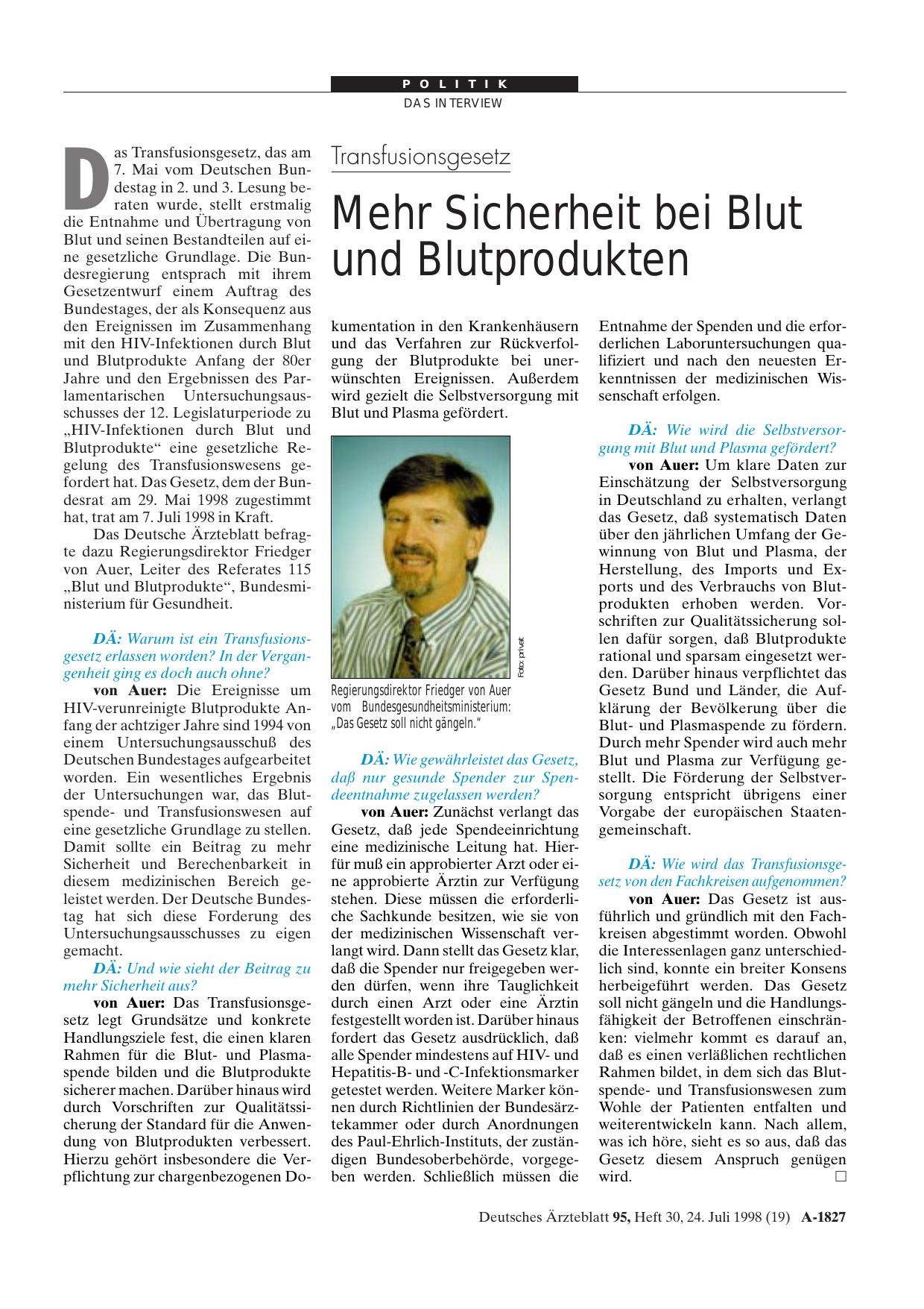 Vorschauseite 1: Transfusionsgesetz: Mehr Sicherheit bei Blut und Blutprodukten