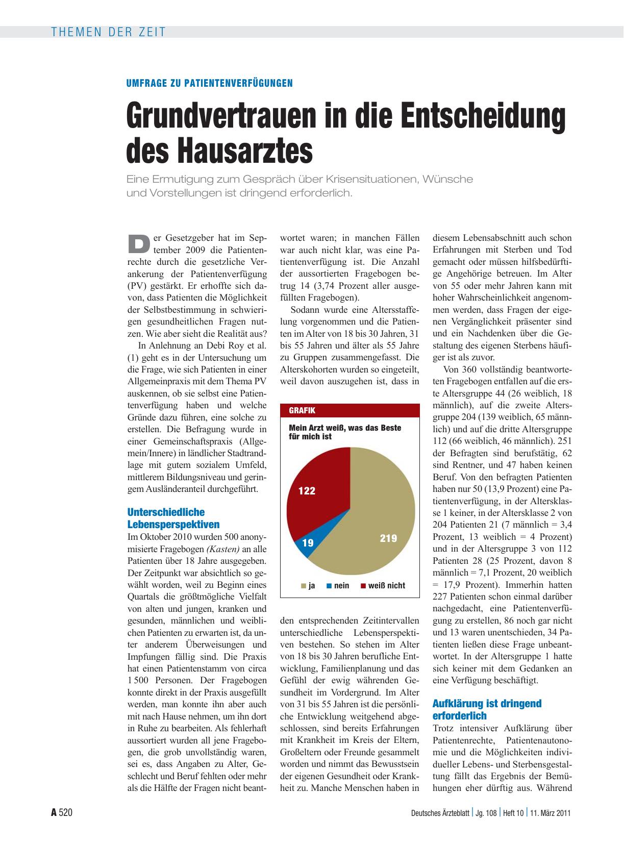 Vorschauseite 1: Umfrage zu Patientenverfügungen: Grundvertrauen in die Entscheidung des Hausarztes