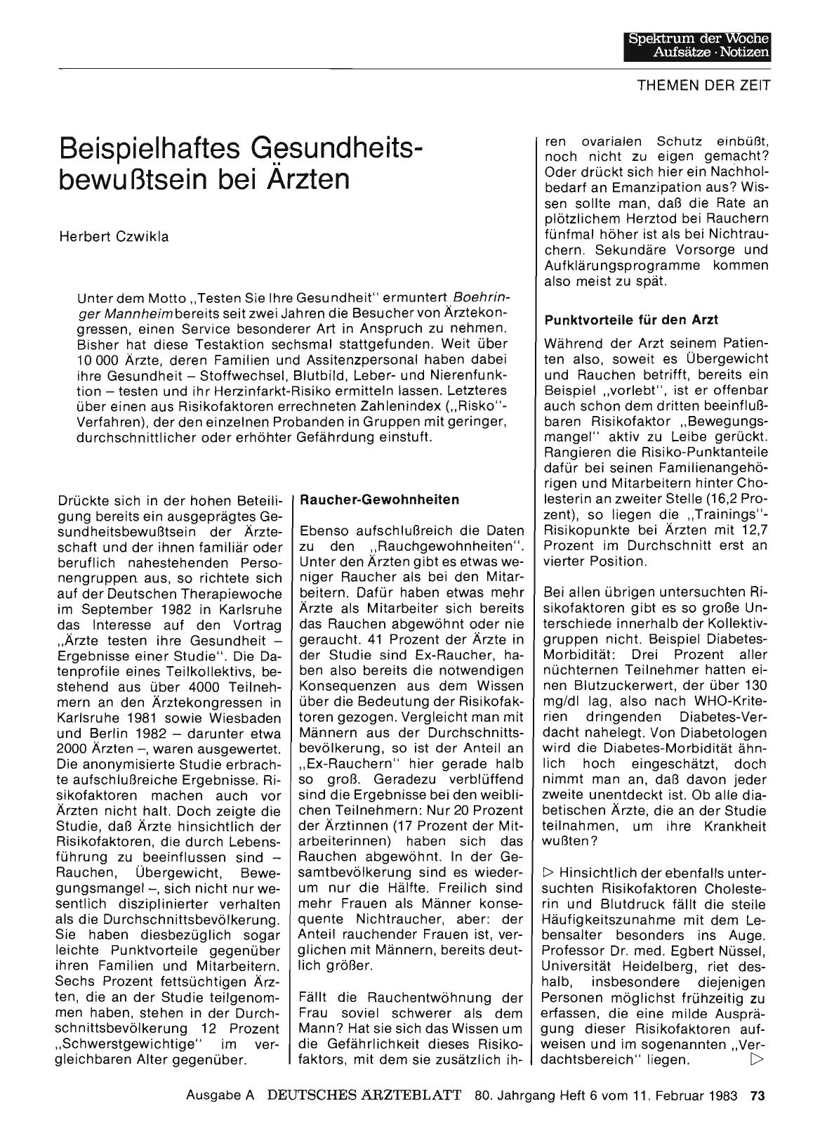Vorschauseite 1: Beispielhaftes Gesundheitsbewußtsein bei Ärzten