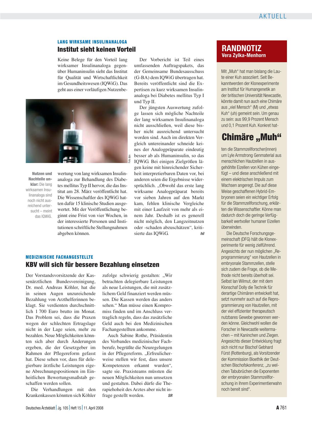 Vorschauseite 1: Lang wirksame Insulinanaloga: Institut sieht keinen Vorteil