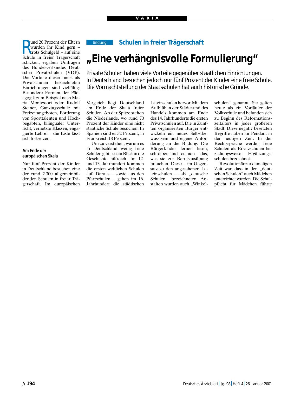 Vorschauseite 1: Schulen in freier Trägerschaft: „Eine verhängnisvolle Formulierung“