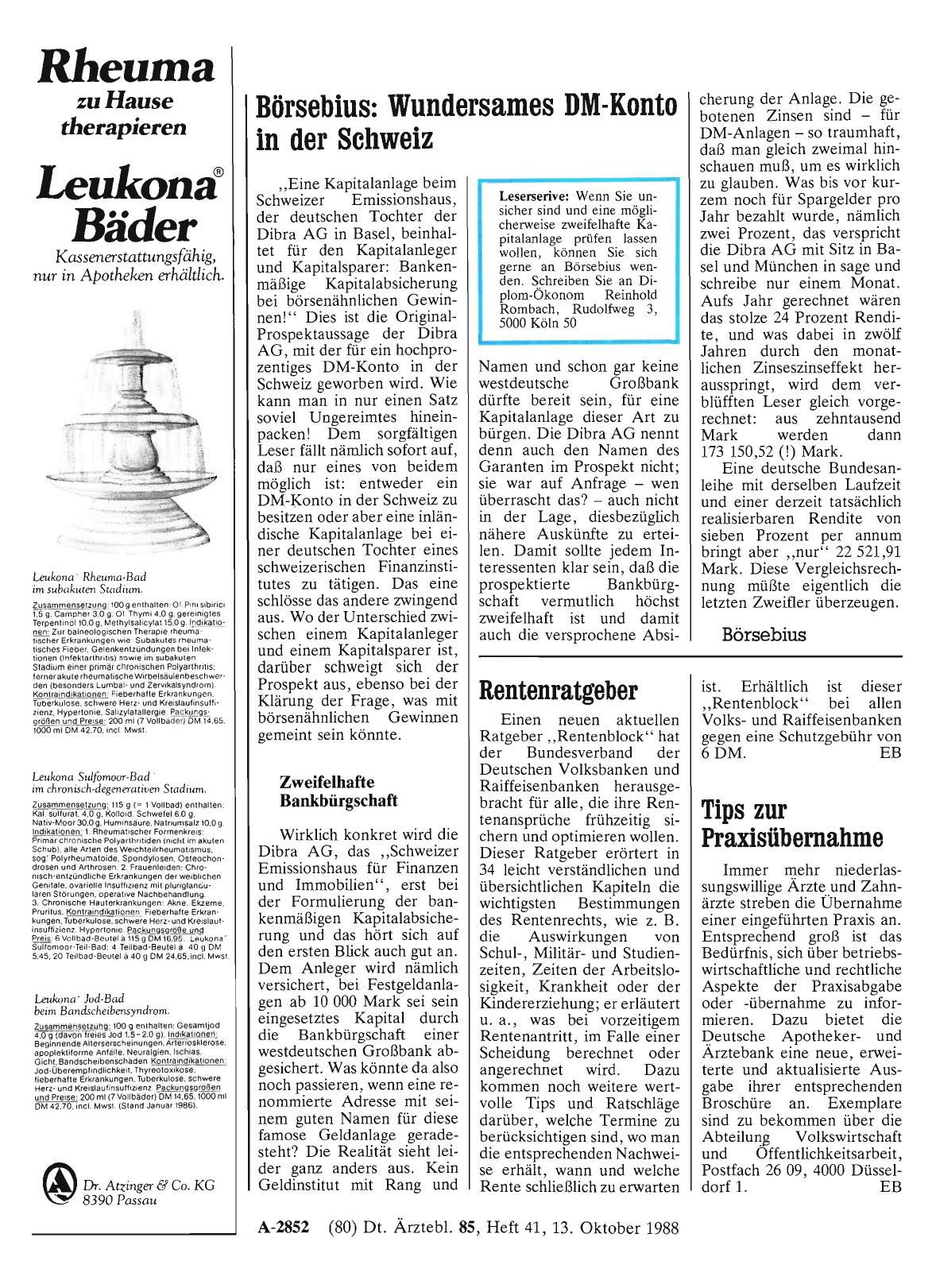 Vorschauseite 1: Tips zur Praxisübernahme