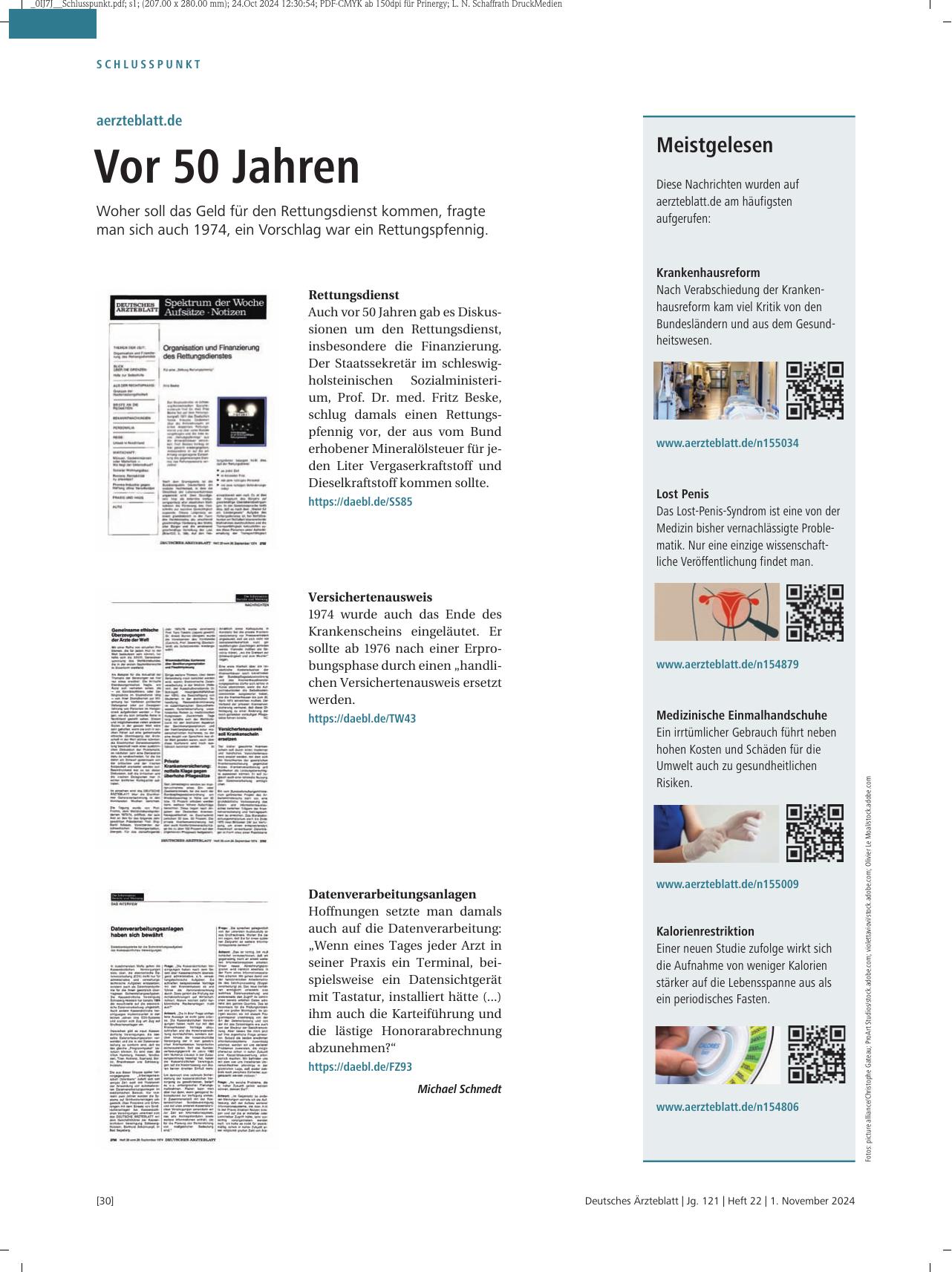 Vorschauseite 1: aerzteblatt.de: Vor 50 Jahren