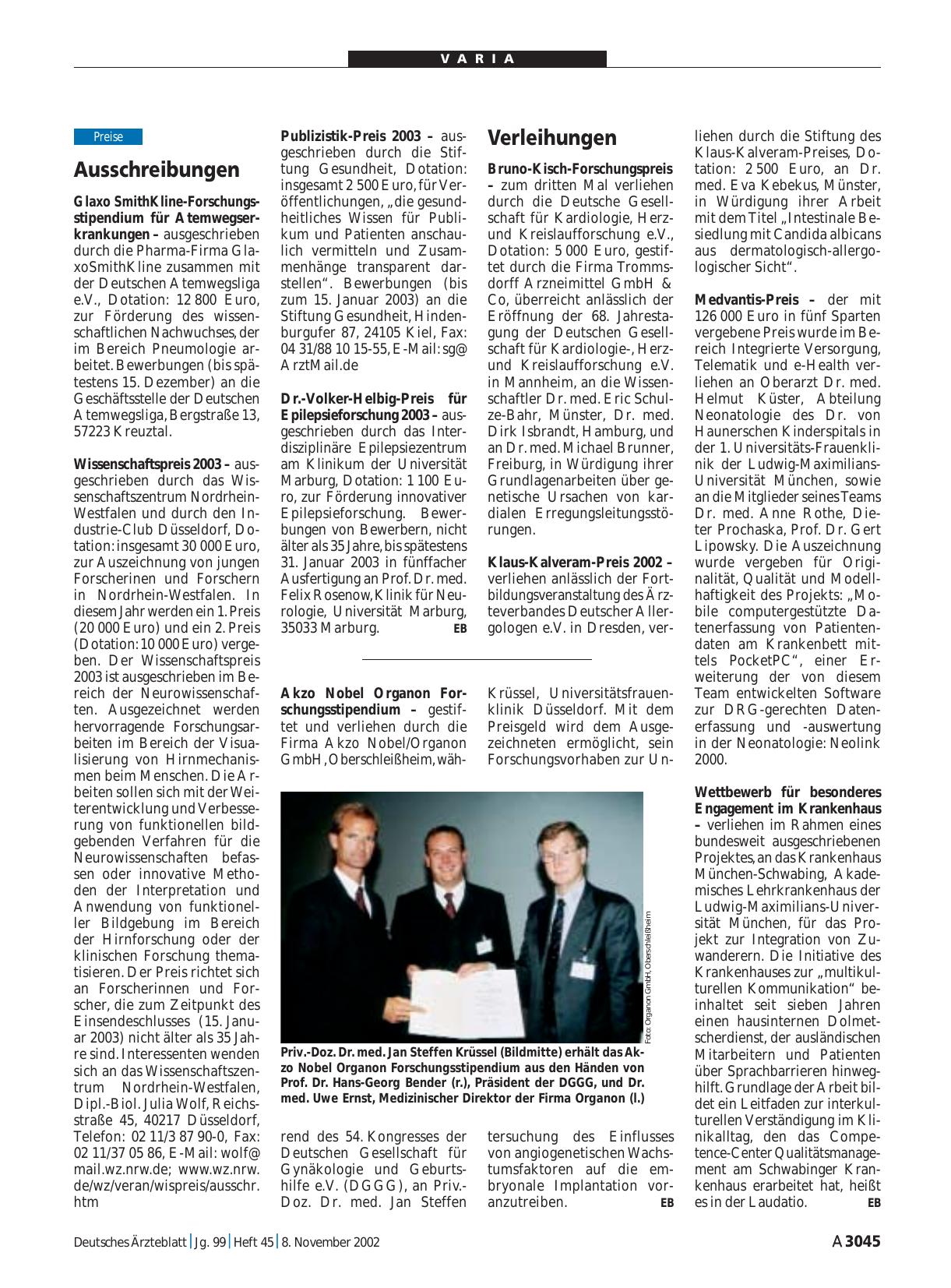 Vorschauseite 1: Verleihungen