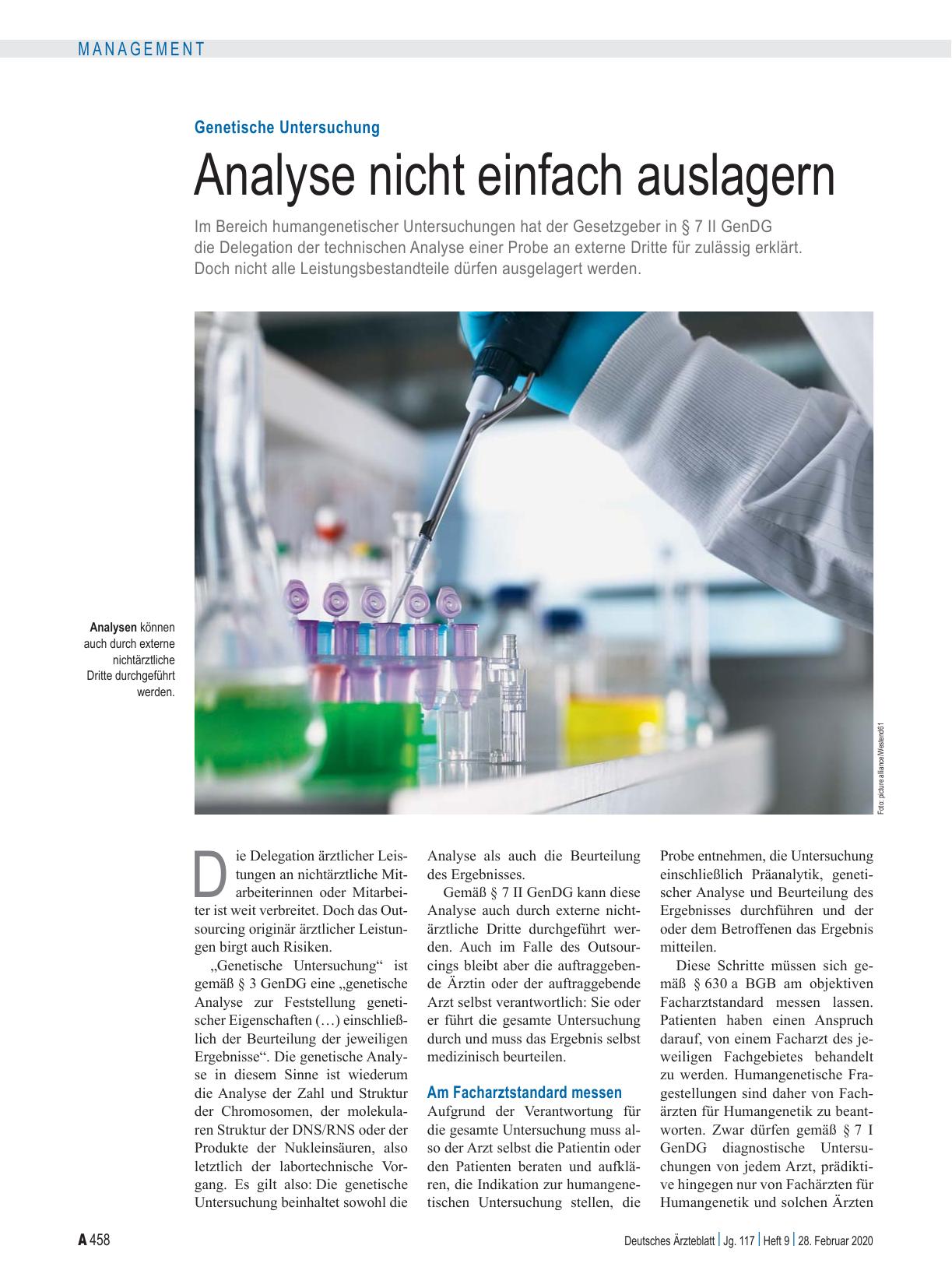 Vorschauseite 1: Genetische Untersuchung: Analyse nicht einfach auslagern
