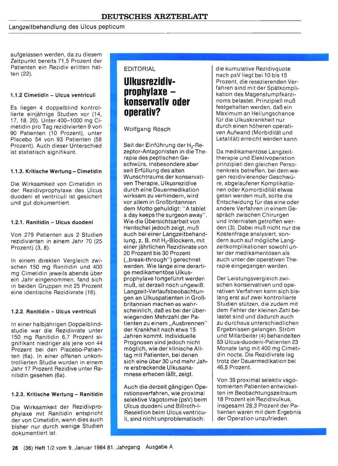Vorschauseite 1: Ulkusrezidivprophylaxe — konservativ oder operativ?