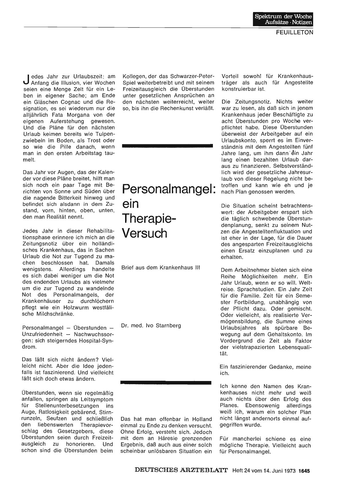 Vorschauseite 1: Personalmangel: ein Therapie-Versuch: Brief aus dem Krankenhaus III