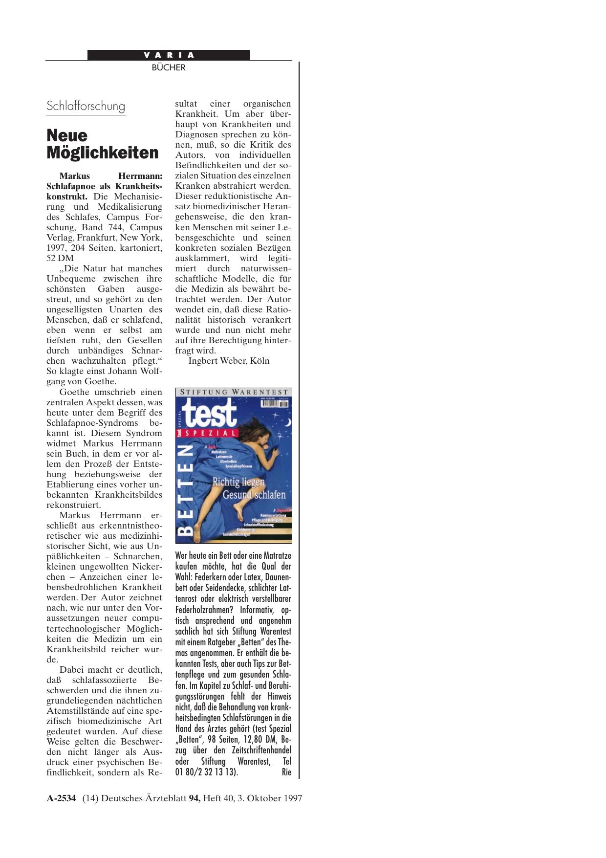 Vorschauseite 1: Stiftung Warentest: Betten