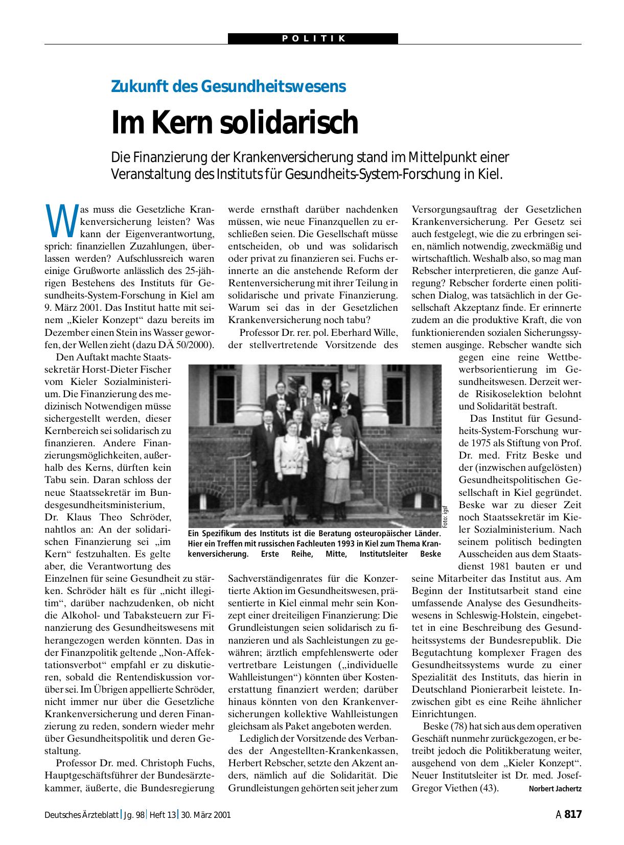 Vorschauseite 1: Zukunft des Gesundheitswesens: Im Kern solidarisch